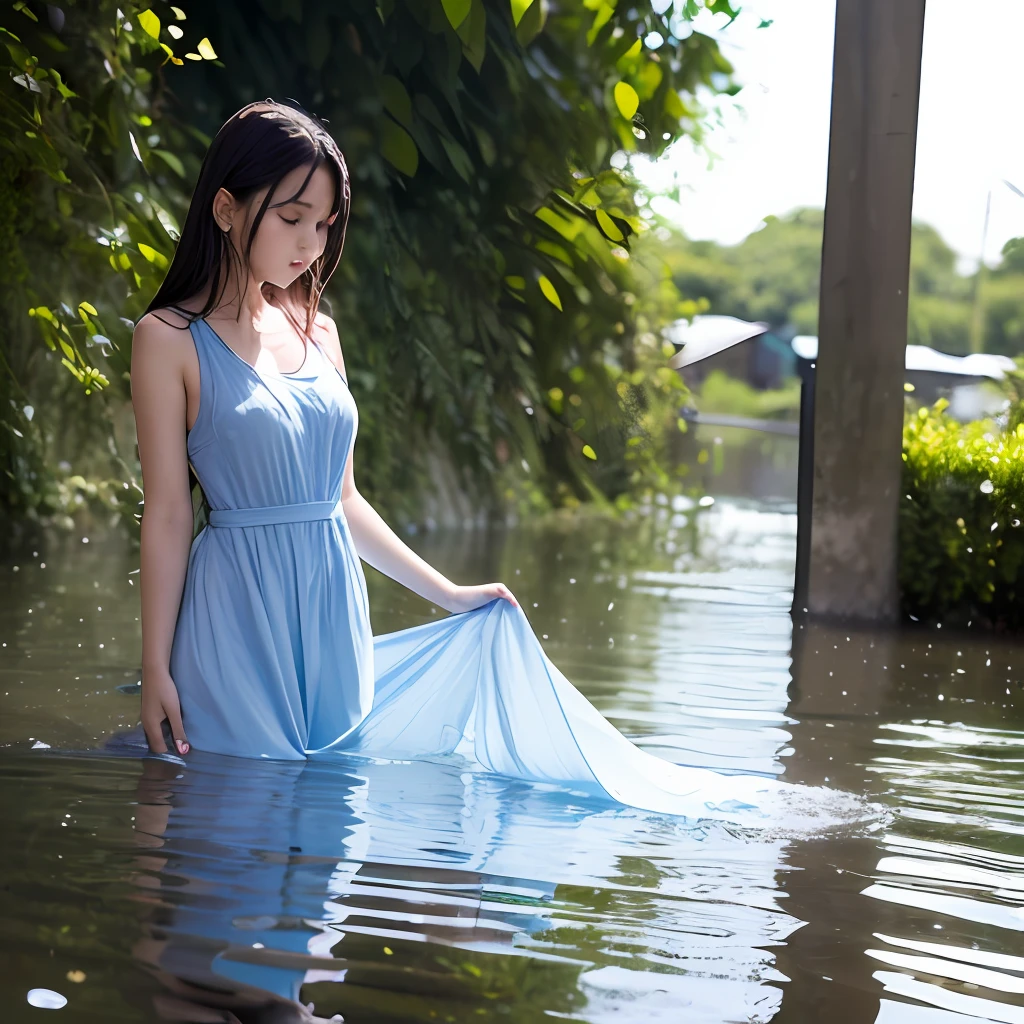 very wet with water and dress very long in water --auto