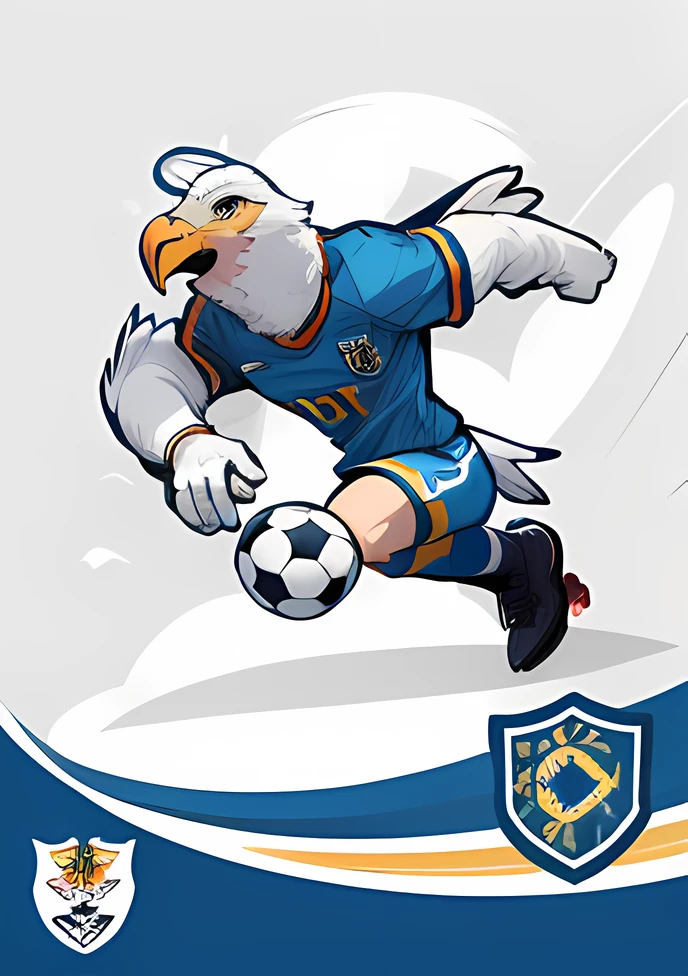 Create a character: Brazilian soccer mascot of anthropomorphic vargia, a white eagle, soccer player with an evil face;