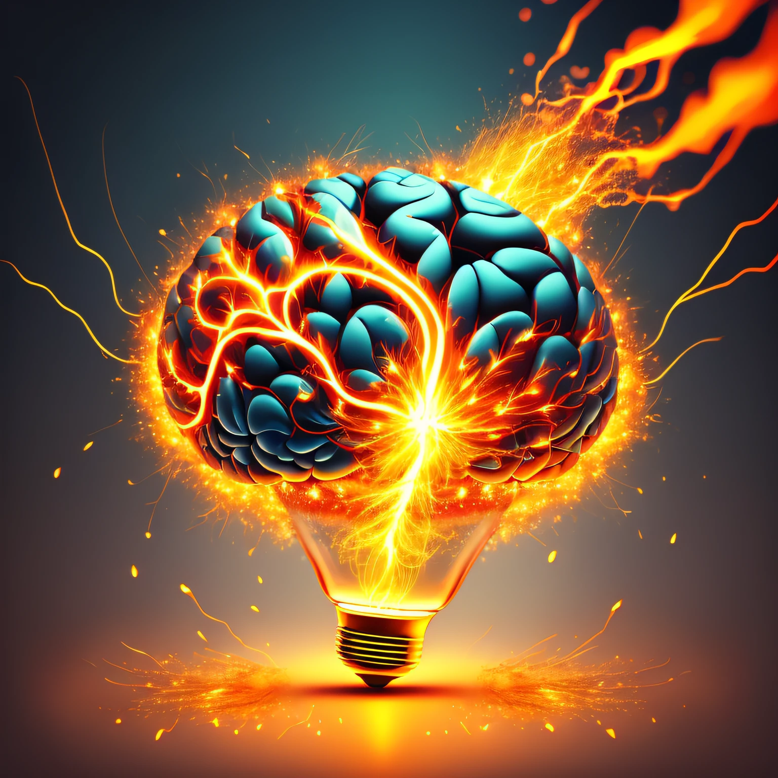 Vibrant orange background, with the illustration of a brain letting loose sparks of energy and strategic ideas --auto