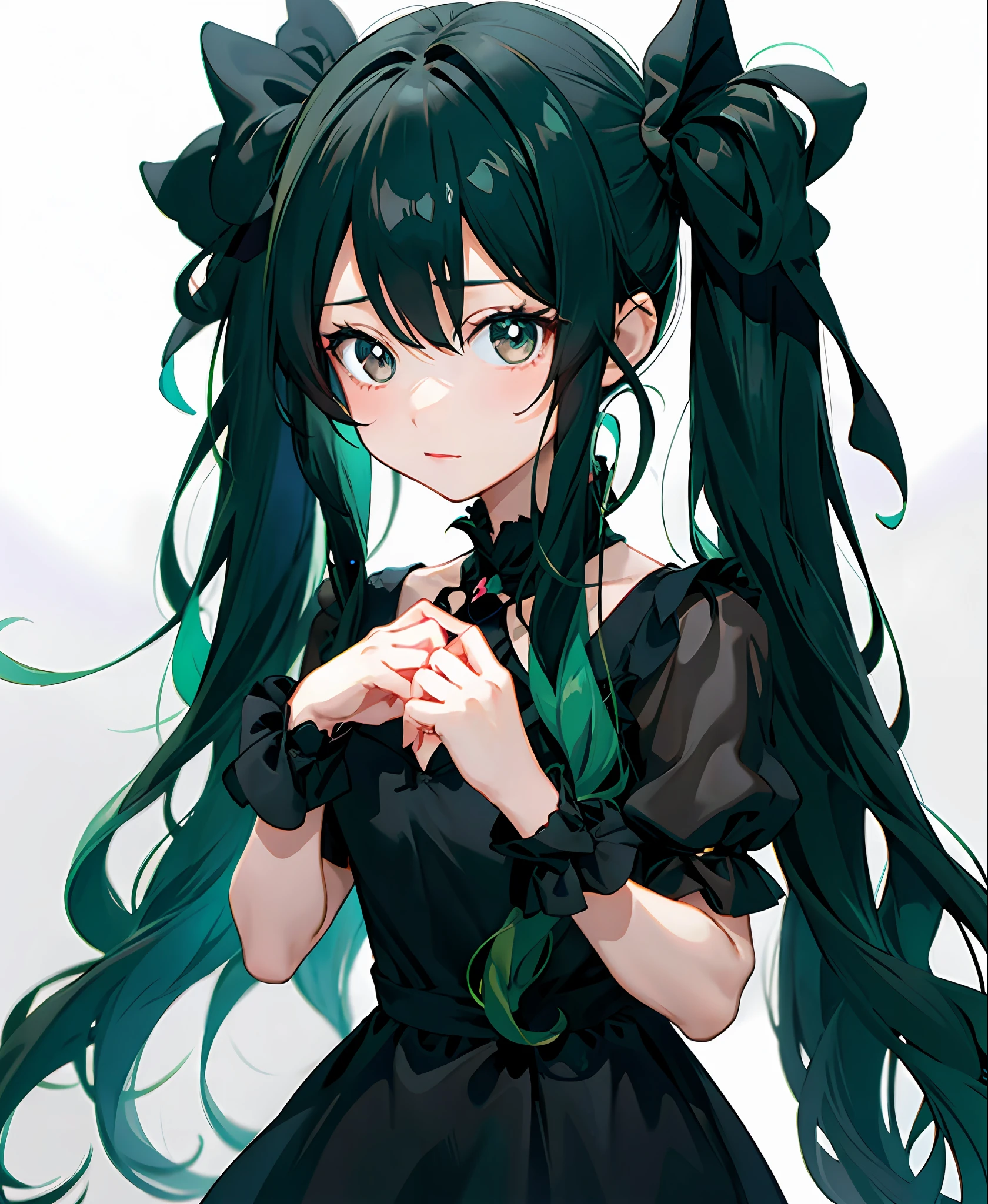 anime girl with long black hair and green hair wearing a black and white dress, anime moe artstyle, anime visual of a cute girl, gothic maiden anime girl, small curvy loli, cute anime waifu in a nice dress, in an anime style, loli in dress, anime girl with cat ears, 1 7 - year - old anime goth girl