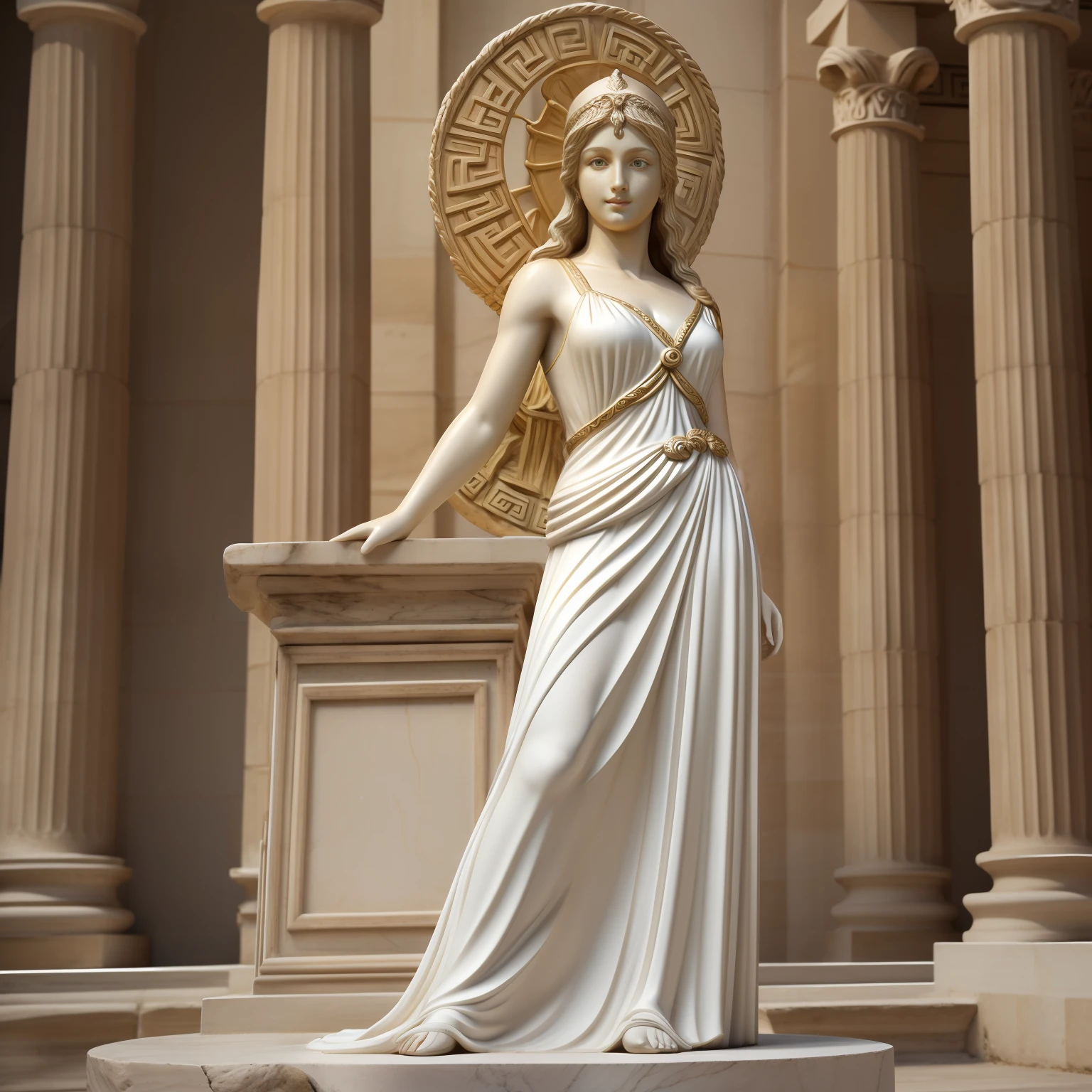 Aphrodite, white dress like Greek goddess, female alafed statue, two arms, two legs, mysterious universe background, goddess of love, Greek goddess of love and peace, goddess of Venus, goddess of light, goddess of Hestia, beautiful goddess, Greek goddess, goddess of wisdom, Greek goddess Athena, holy goddess, Only one person