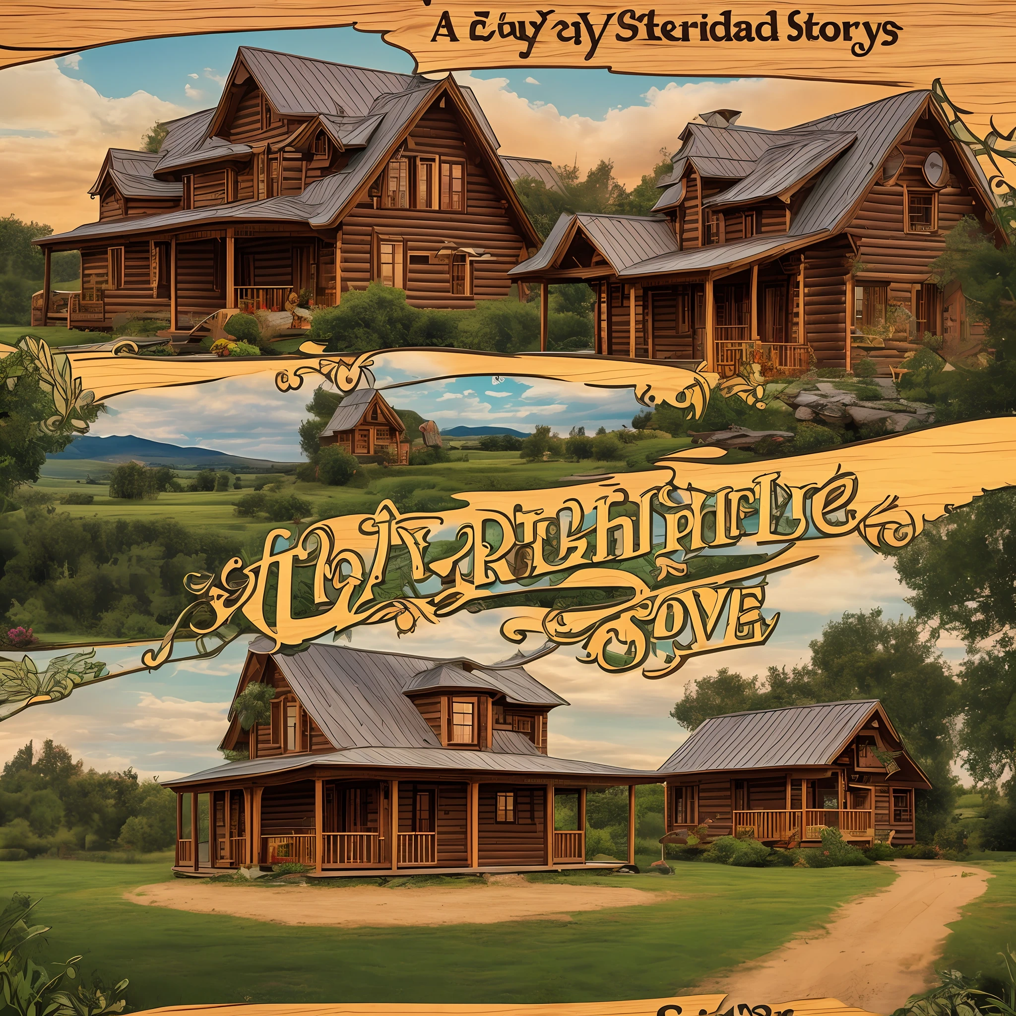 A story cover, text: everyday stories, with an exquisite wooden house on the prairie --auto