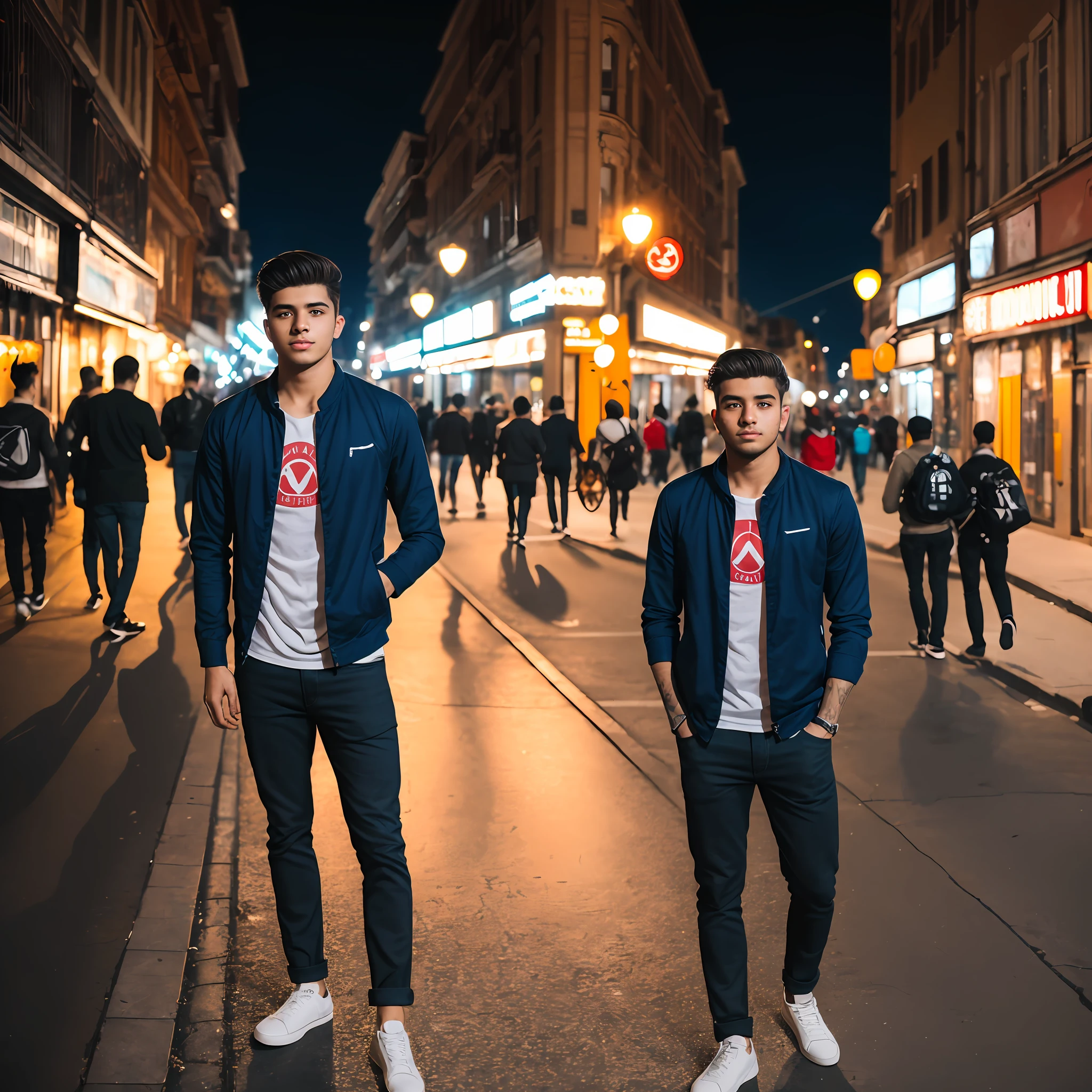 RAW photography, portrait of a 25 year old man in casual clothes, night, city street, (high resolution skin: 1.2), 8K UHD, DSLR, soft lighting, high quality, film grain, fujifilm XT3 --auto