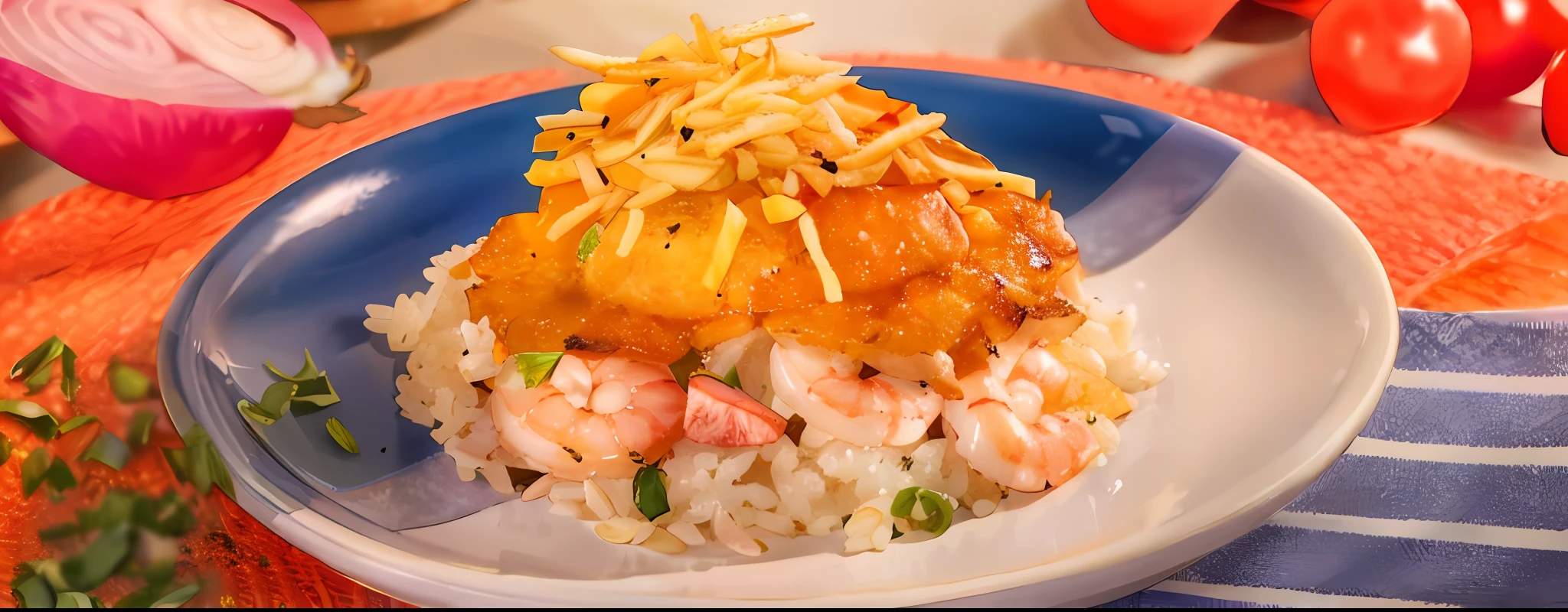 there is a plate of food with rice and meat on it, ❤🔥🍄🌪, yummy, pastel', recipe, shaded, fan favorite, shrimp, by Randy Gallegos, 3 4 5 3 1, uncropped, 30 year old man, serving suggestion, by Randy Post, by Bernie D’Andrea, closeup - view, shallow depth