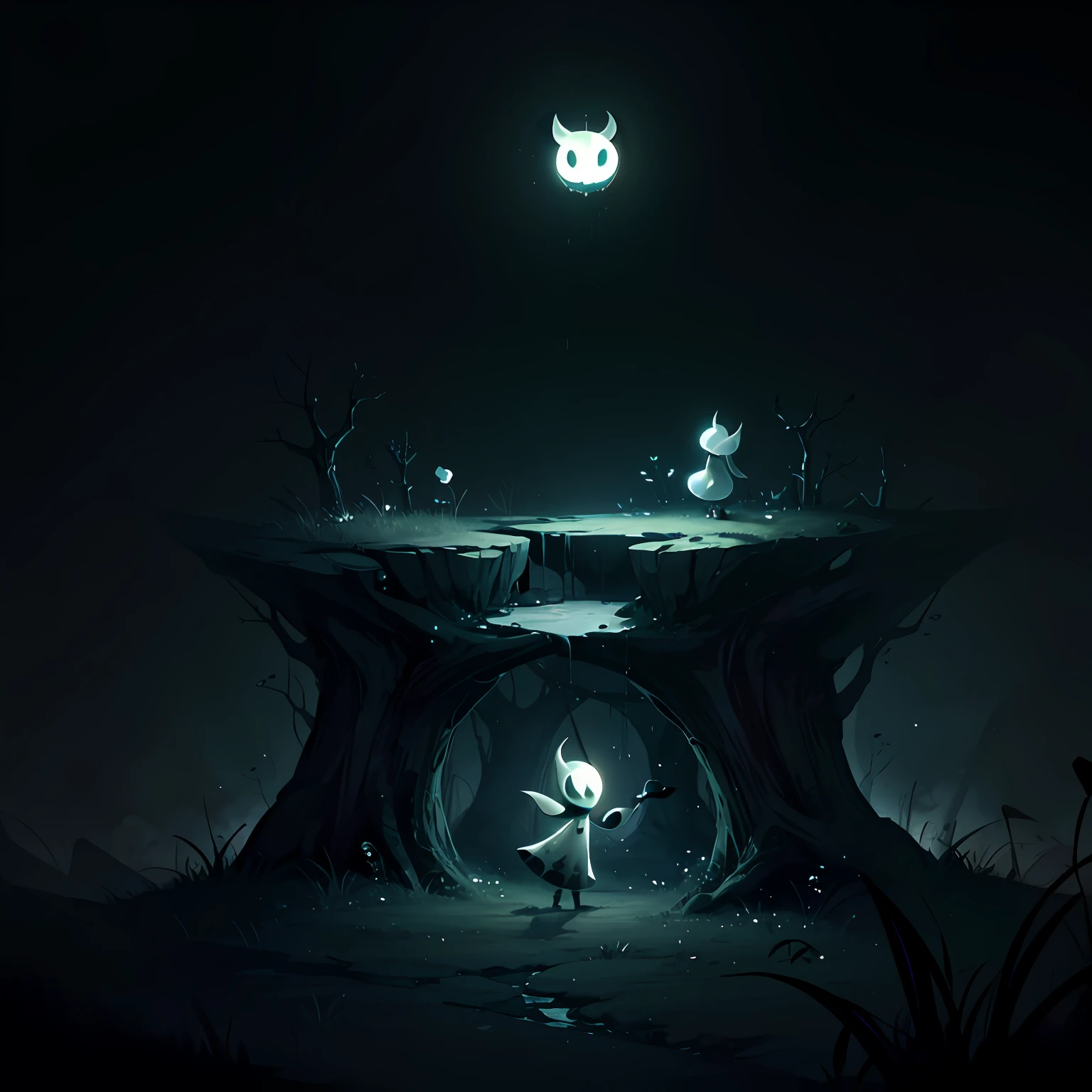 Create a landscape that is inspired by the hollow knight game at the size 2,048 x 1,152 pixels. --auto
