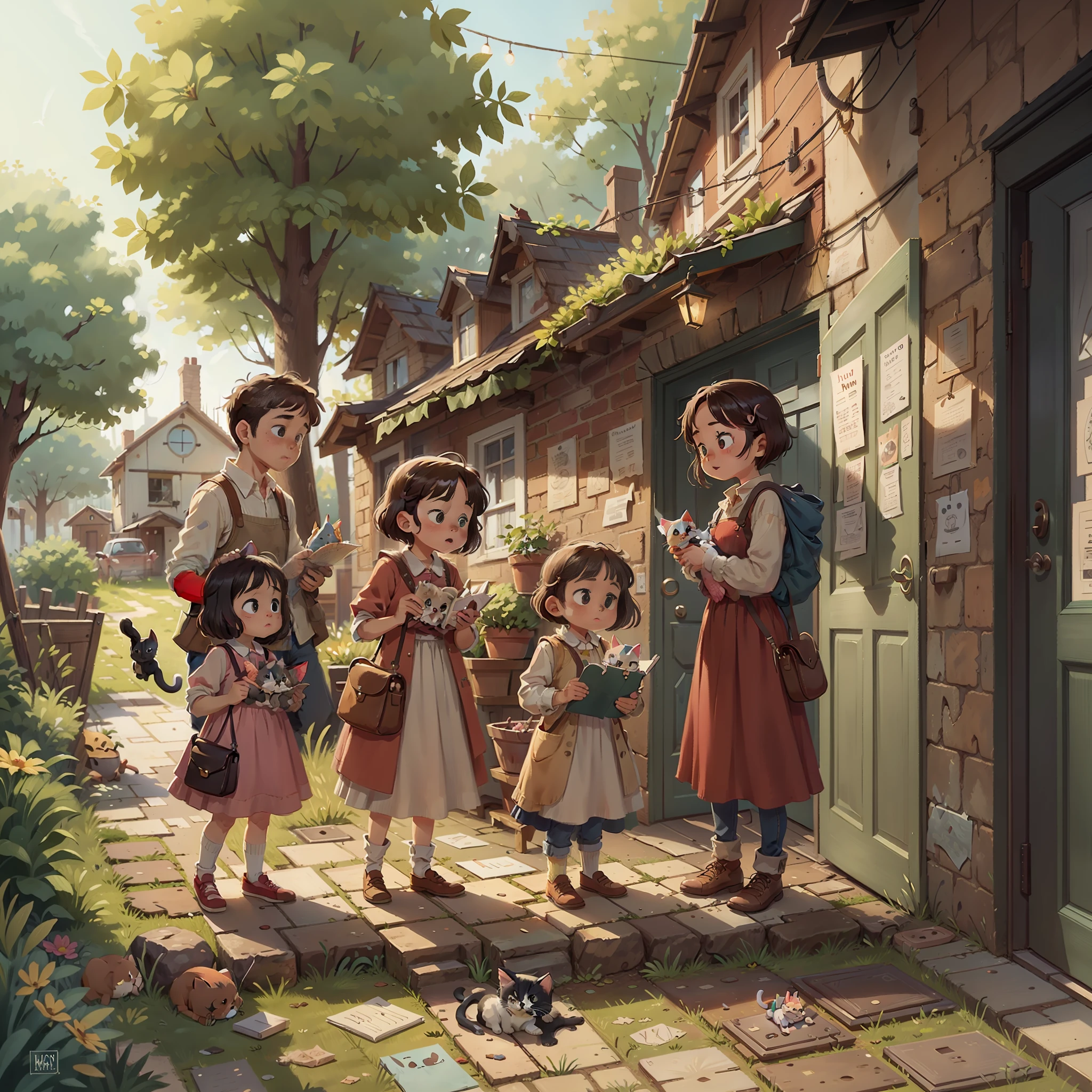 Draw Once Upon a Time a Family with a Kitten on the Doorstep