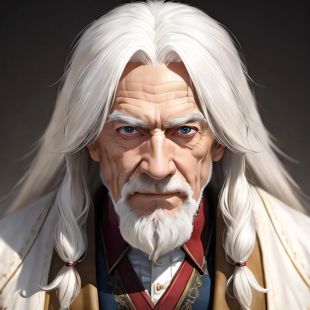 masterpiece, balance, short old man, long white hair, mature male, eye focus, ((best quality)), storage, male_focus, (((masterpiece))), sharp focus, ((solo))