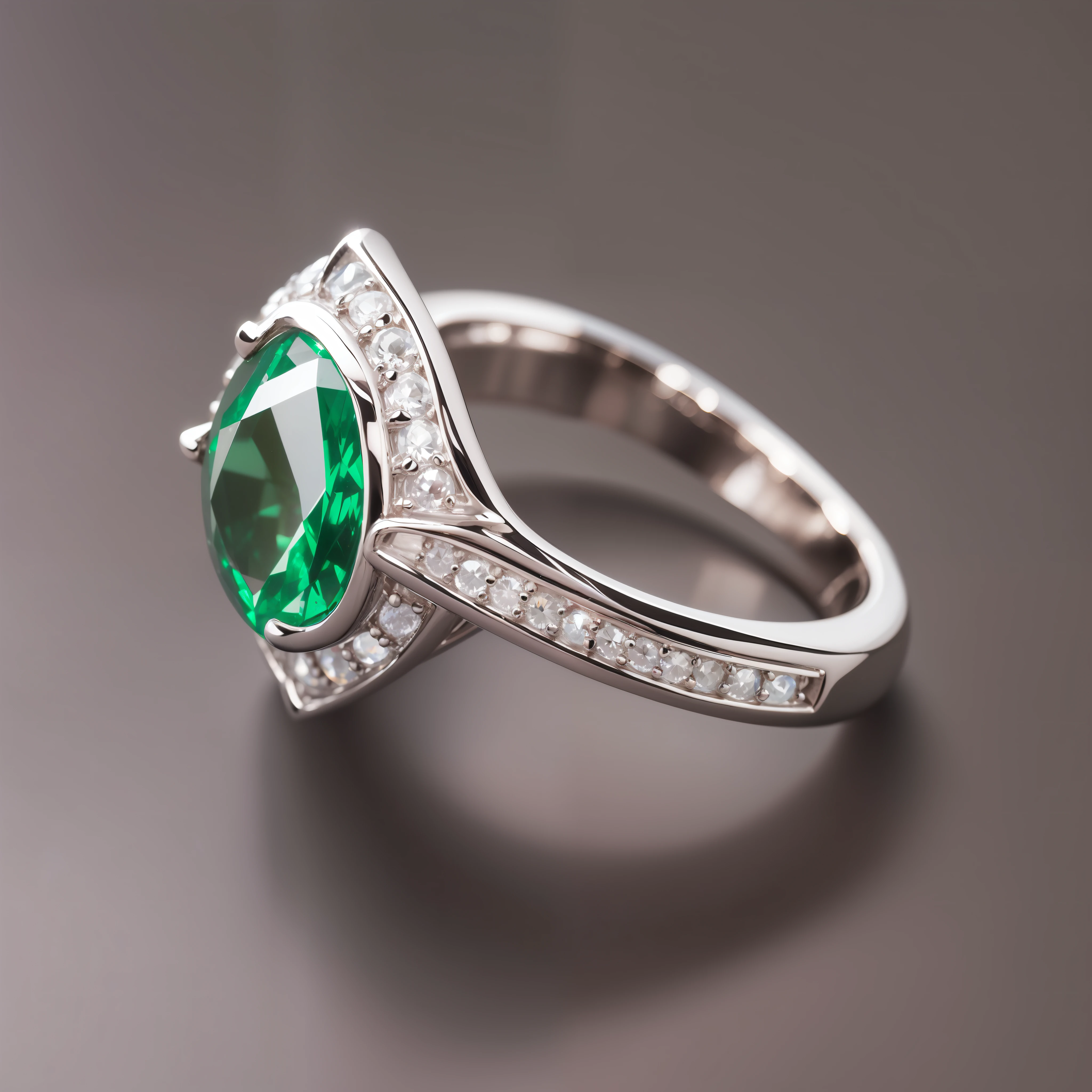 Product photography: silver ring with Diamond and emeralds