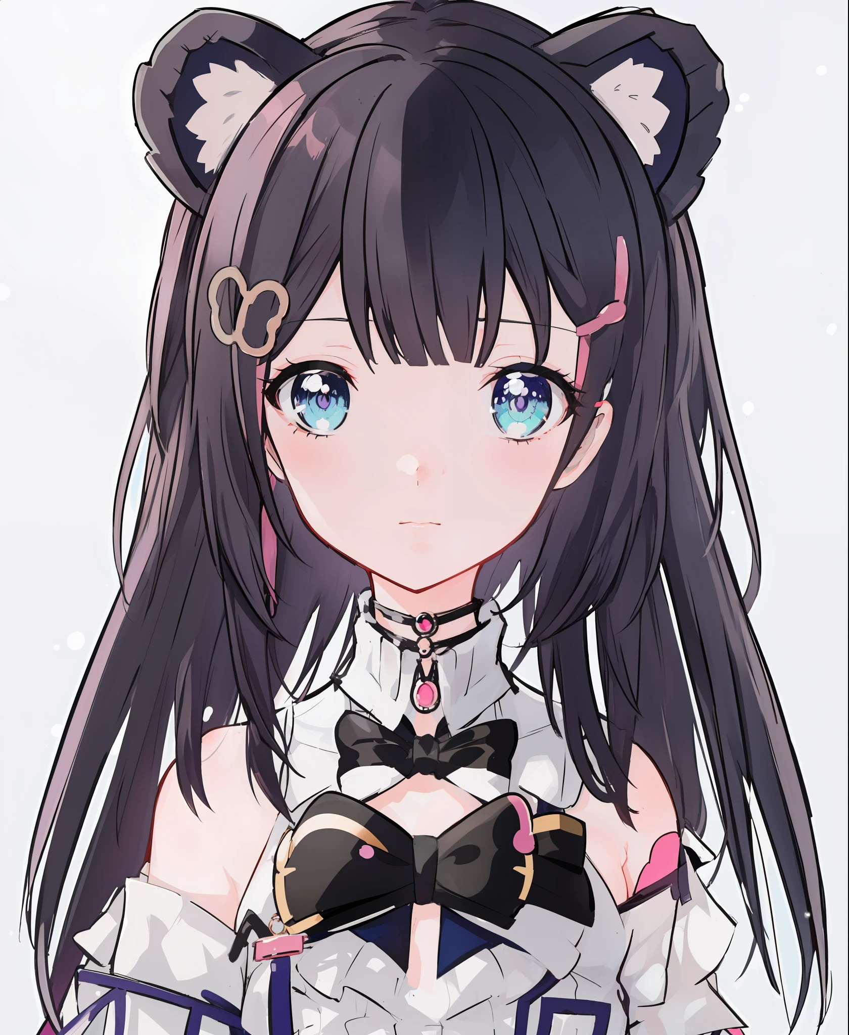 Cartoon image of a girl with long black hair and green hair, anime moe art style, gothic shoujo anime girl, anime visual of a cute girl, anime style, 1 - anime gothic girl, anime girl with cat ears, little curvy loli, animester girl, cute anime waifu in beautiful clothes, anime girl in maid costume, holding panda doll
