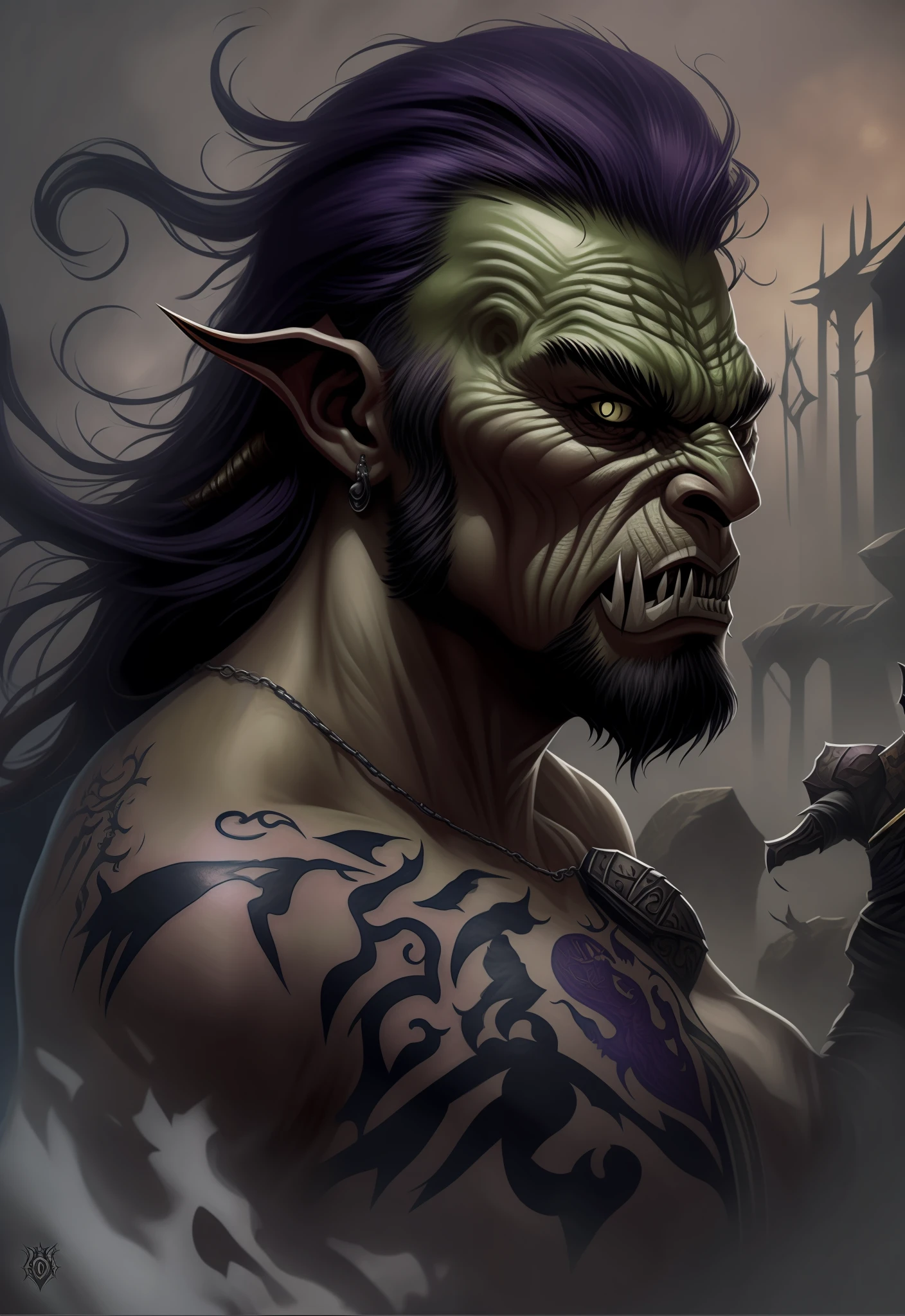 Orc symbaroum, dark violet tattoo.