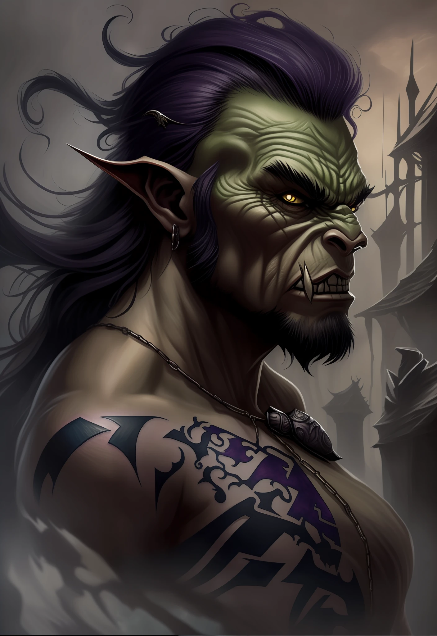 Orc symbaroum, dark violet tattoo.