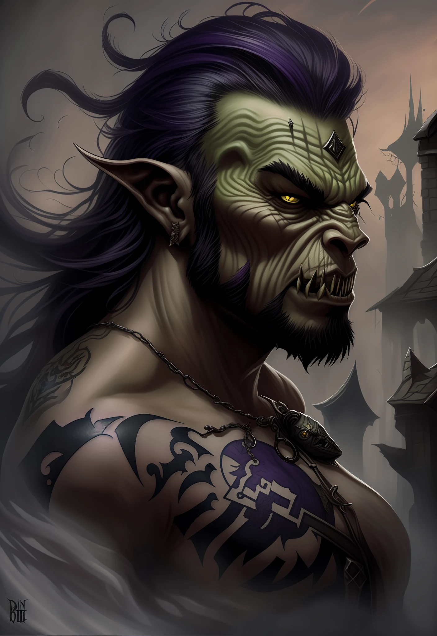 Orc symbaroum, dark violet tattoo.