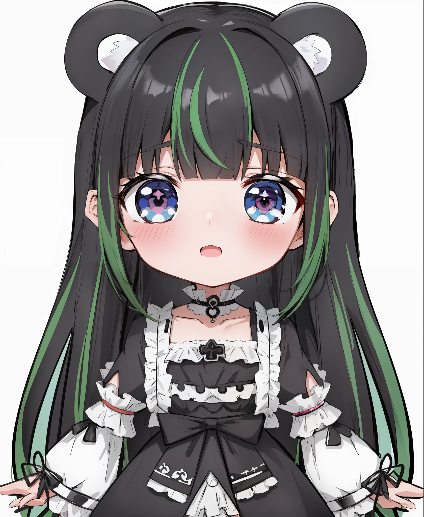 a cartoon image of a girl with long black hair and green hair, anime moe artstyle, gothic maiden anime girl, anime visual of a cute girl, in an anime style, 1 7 - year - old anime goth girl, anime girl with cat ears, small curvy loli, anime monster girl, cute anime waifu in a nice dress, mika kurai demon