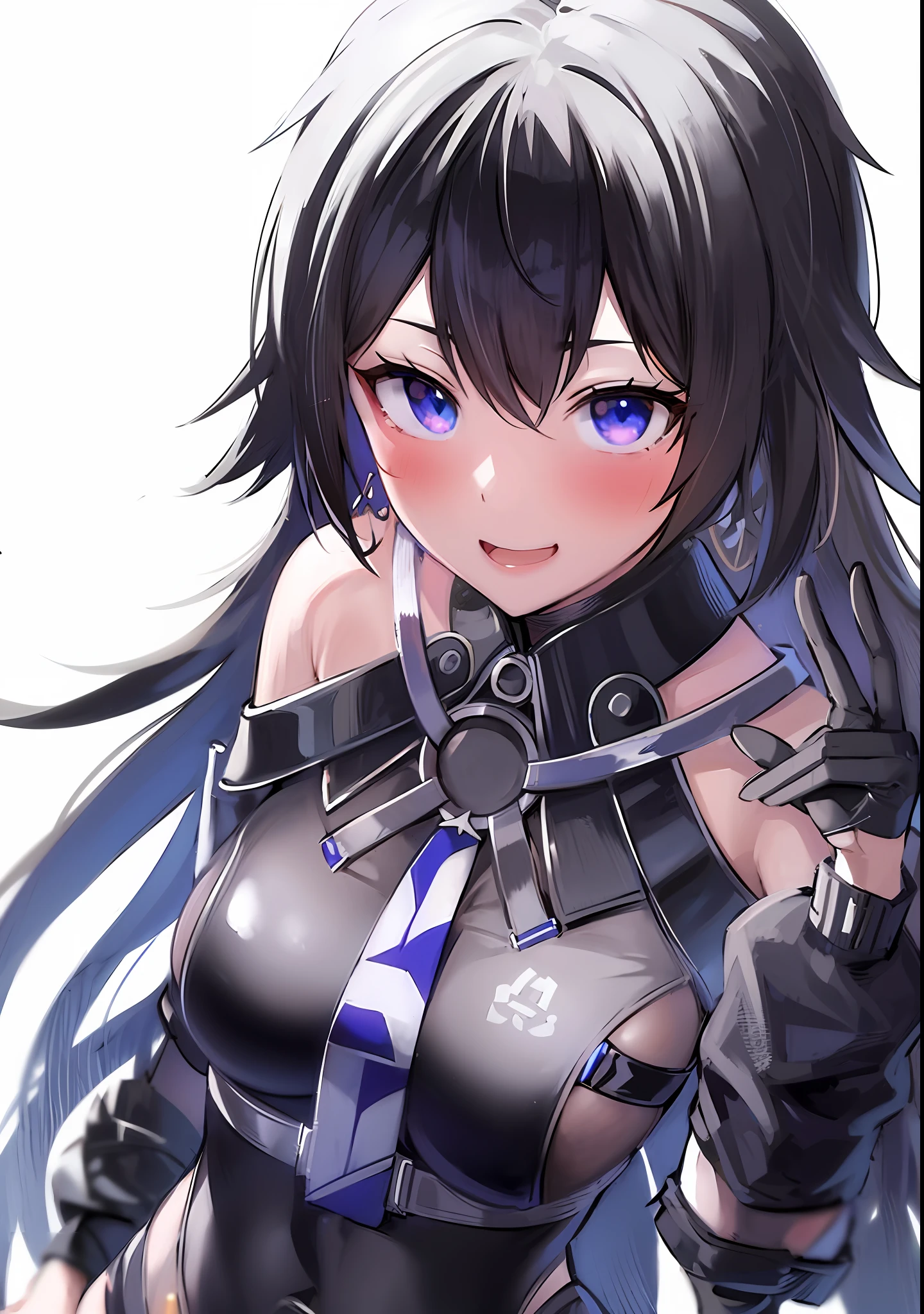 Anime girl with black hair and blue eyes in black costume, Ayaka Genshin Impact, black, armor girl, from Ark Night, Hestia, detailed anime character art, best anime 4k konachan wallpaper, Ayaka game Genshin impact, female anime character, female 👀 protagonist: 8, anime moe art style, rogue giggle, big breasts