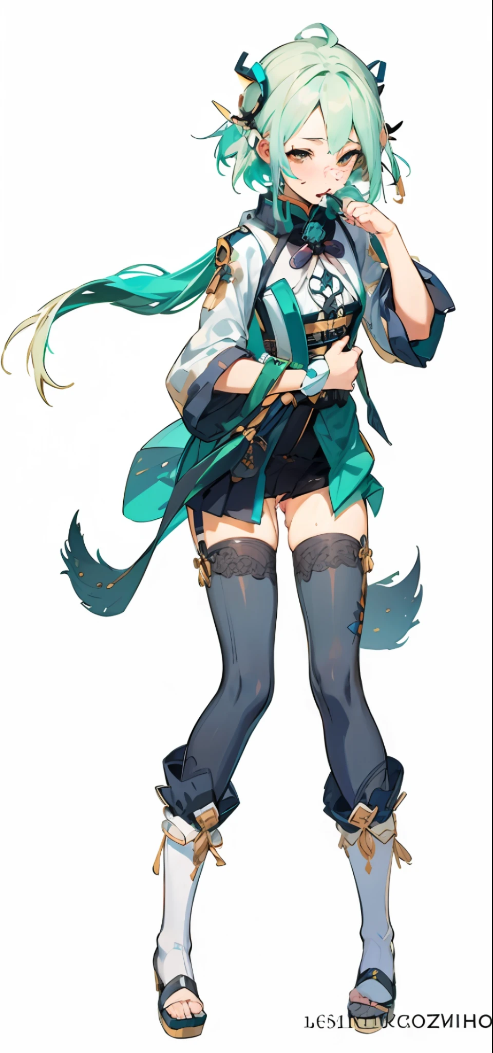 drawing of a woman with long hair and a sword, Vocaloid, Shitao, Hatsune Miku, Vivi, Miku, Onmyoji, Pixiv, Pixiv Style, Fox Nobushi, Onmyoji Detailed Art, Genshin, Anime Girl with Turquoise Hair, Art of Kirokaze Pixel, Official Character Art (nsfw:1.5)