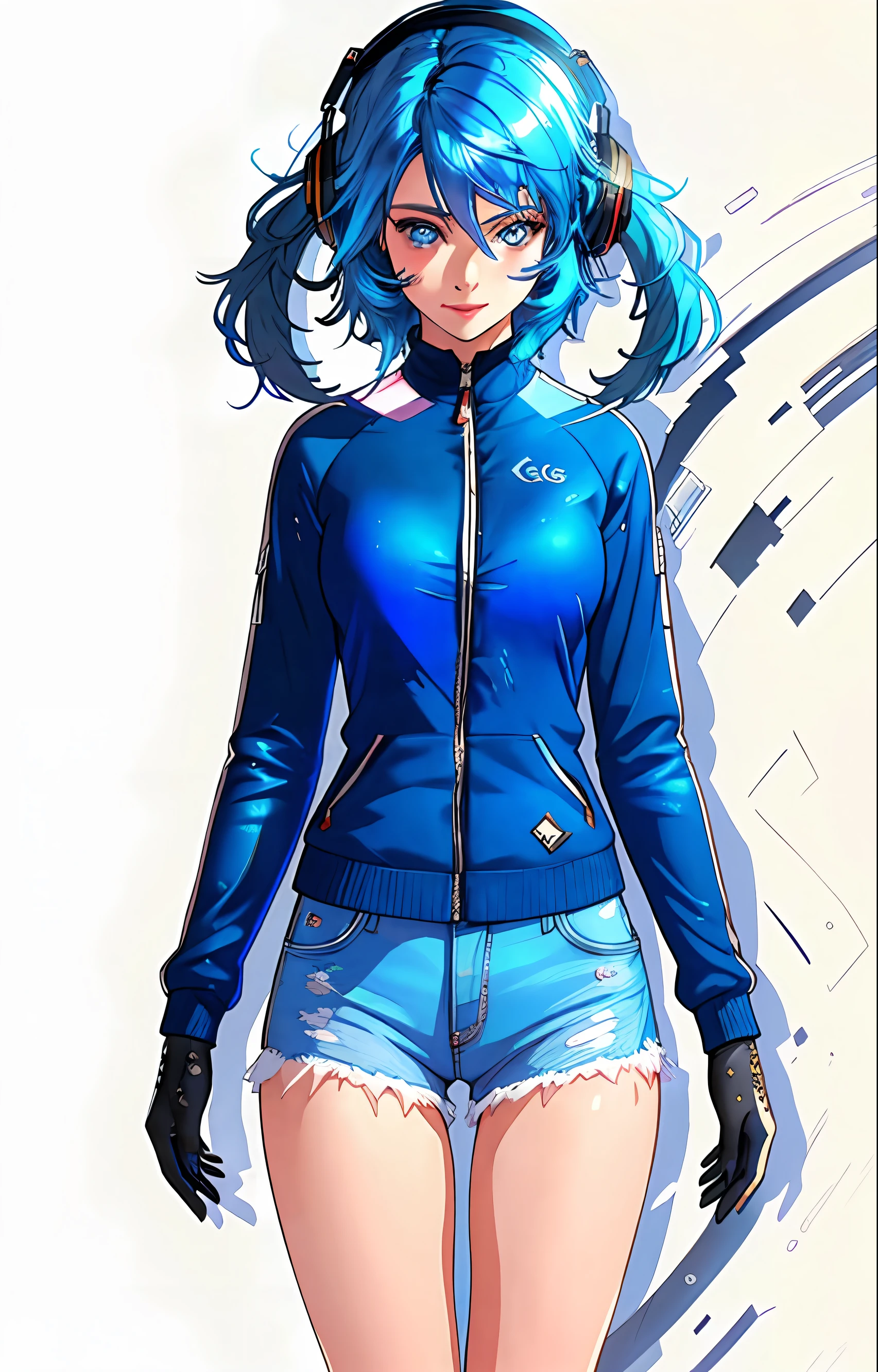 anime girl with blue hair and blue shorts and black gloves, 2 d anime style, cyberpunk anime girl, cyberpunk anime girl in hoodie, anime style 4 k, female cyberpunk anime girl, by Yuumei, digital cyberpunk anime art, anime girl of the future, girl with blue hair, modern anime style, anime cyberpunk art, short blue haired woman