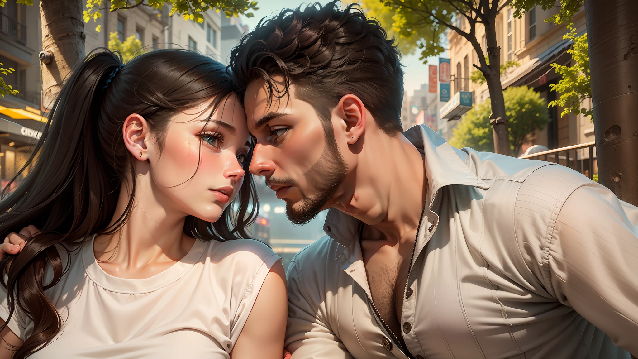 graphic design, flat design, boy carrying a skateboard and beautiful girl in their twenties, hugging, in love, romance. Full body. Night city, highly detailed clean, photorealistic masterpiece, professional photography, realistic, very dark background, isometric, vibrant color vector, high definition