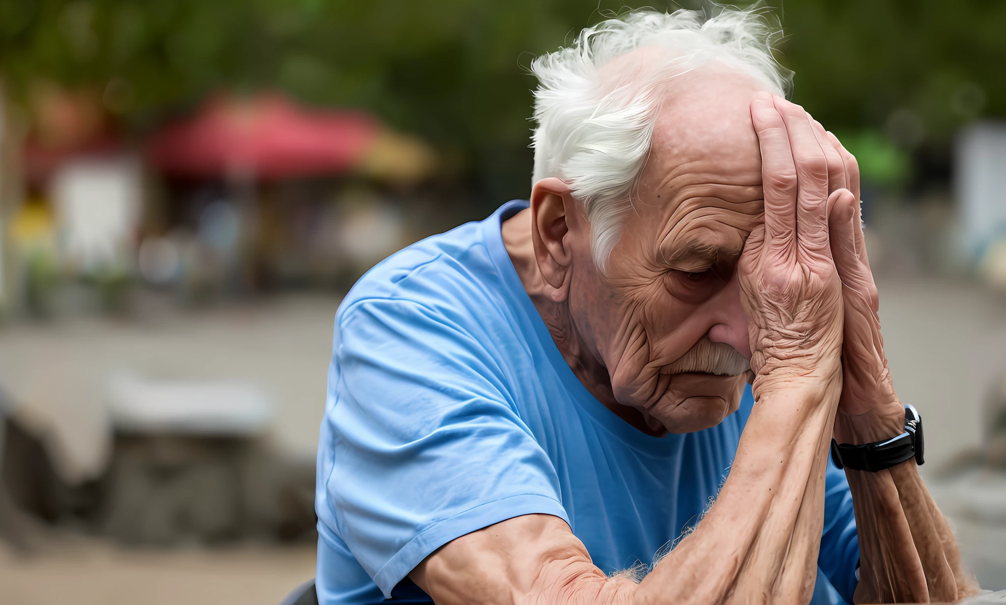 An old man sad for not enjoying life