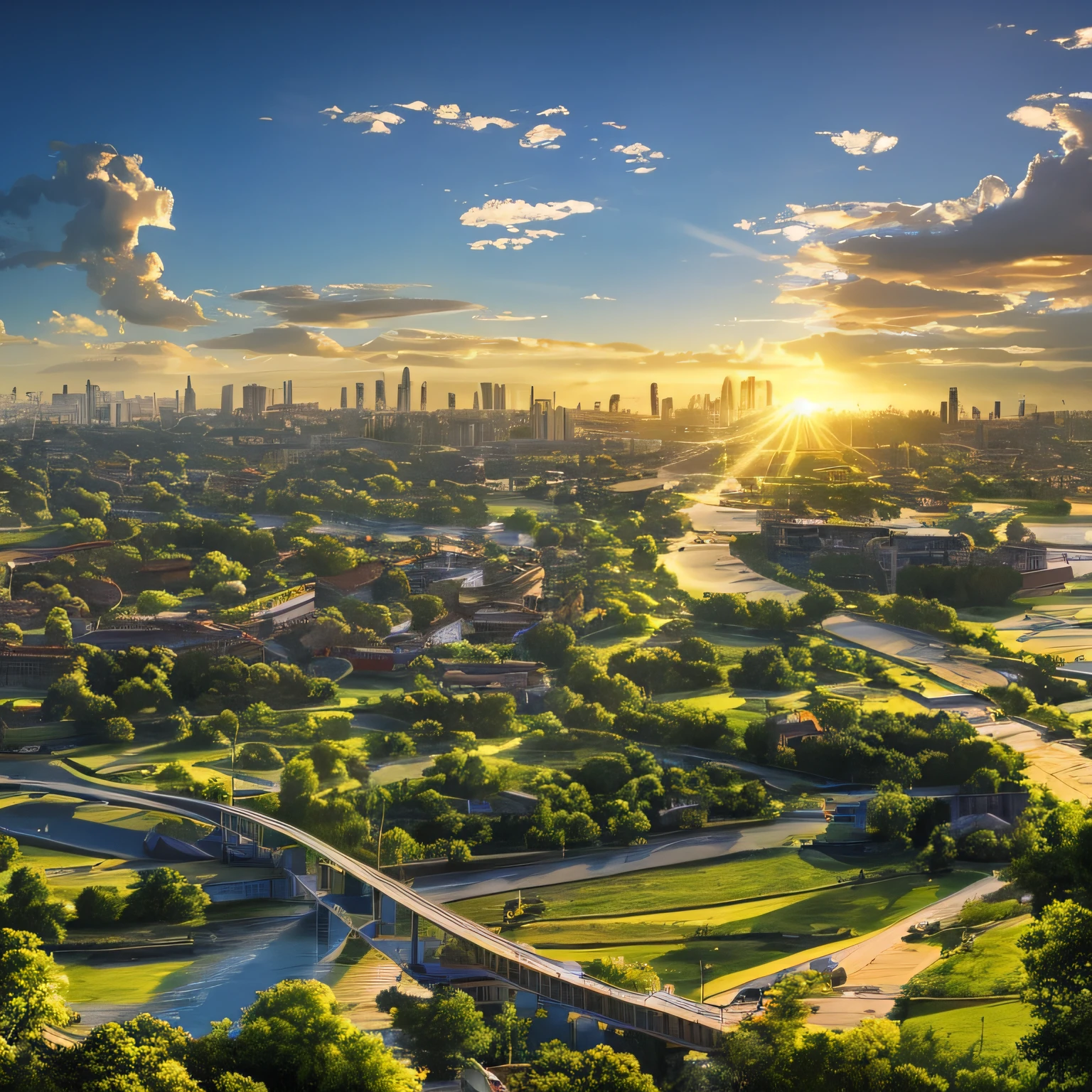 rays of energies, modern city, realistic, realism, positivity, happiness, many details, details --auto