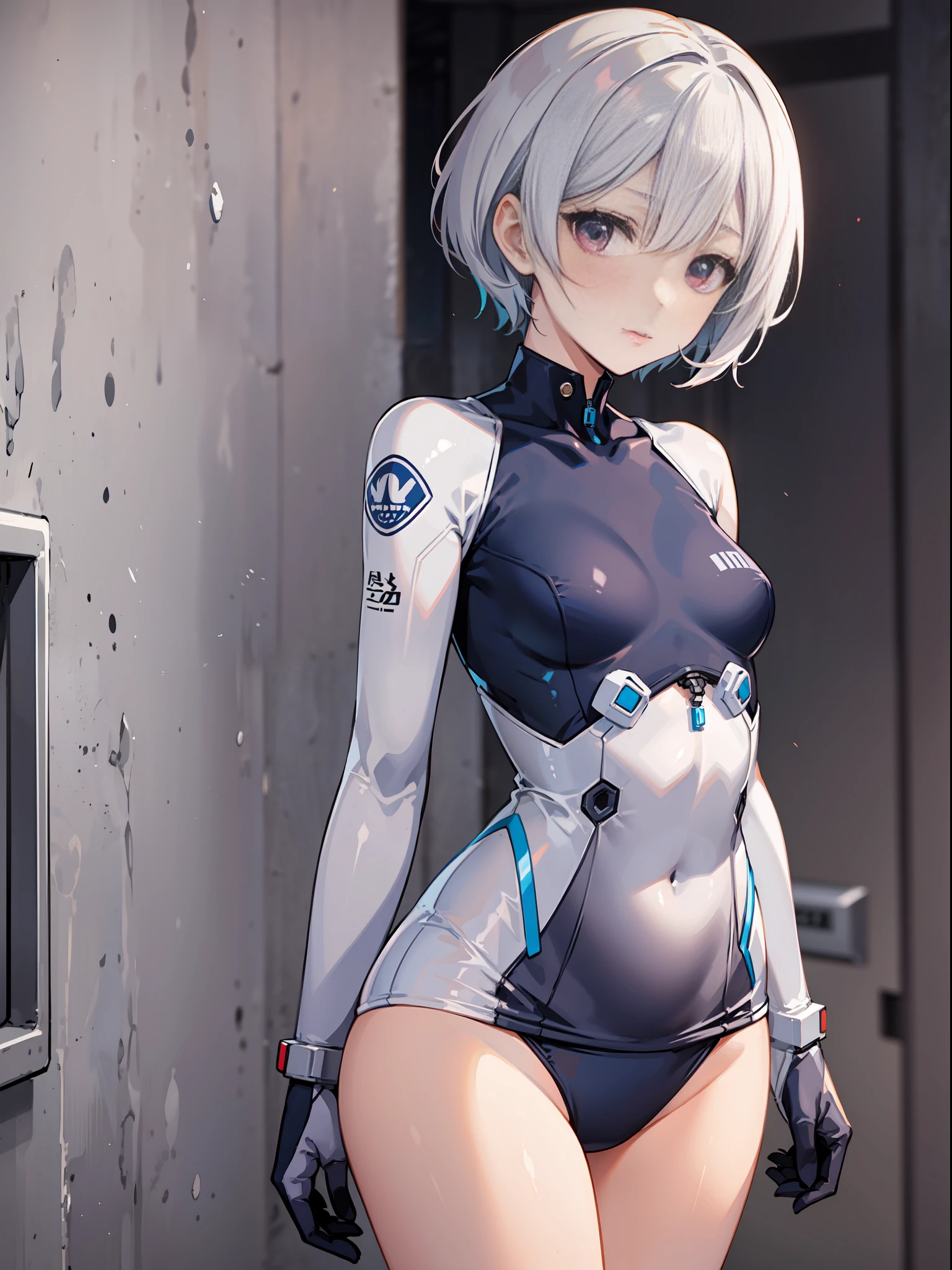 Slender beautiful girl, alone, Evan Ferion plug suit, Rei Ayanami, school swimsuit, top quality, fine details, no blush, small ???????, small eyes