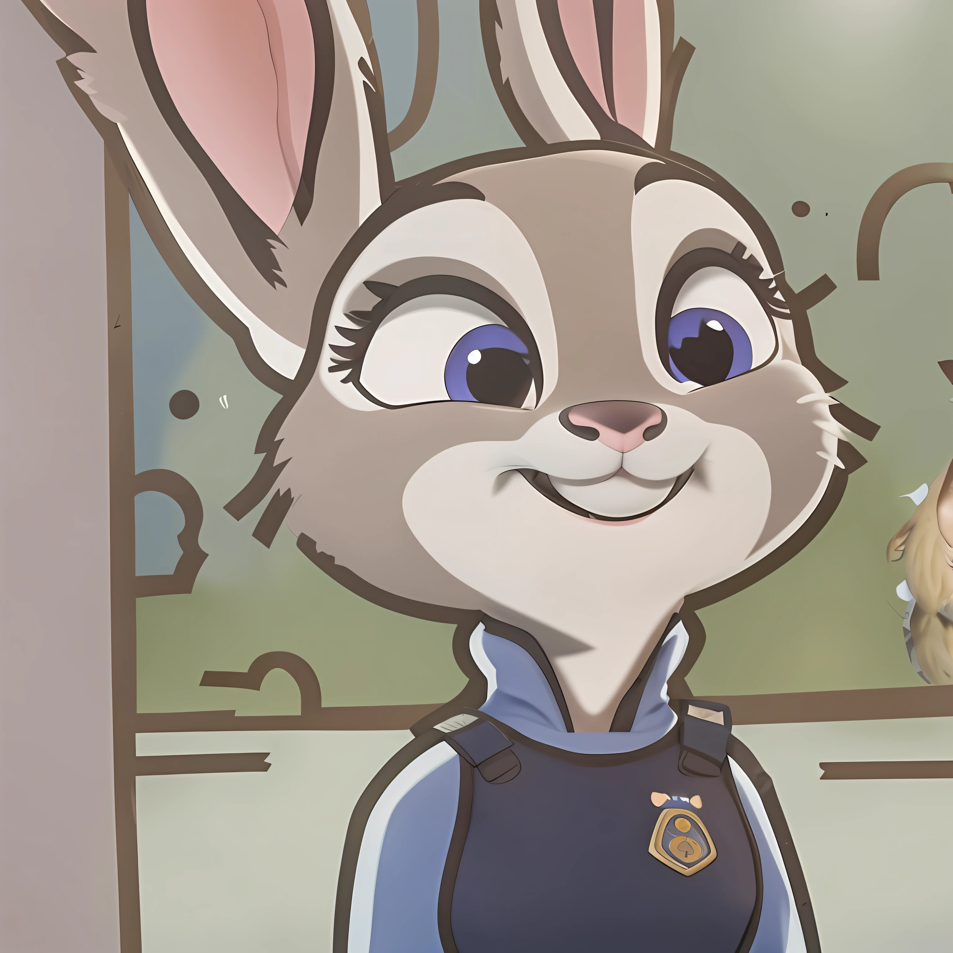 there is a cartoon rabbit that is standing in front of a window, a portrait of judy hopps, judy hopps, judy hopps from zootopia, in style of zootopia, in style of disney zootopia, zootopia movie style, style of zootopia, zootopia style, lola bunny fanart, in zootopia city, zootopia stile