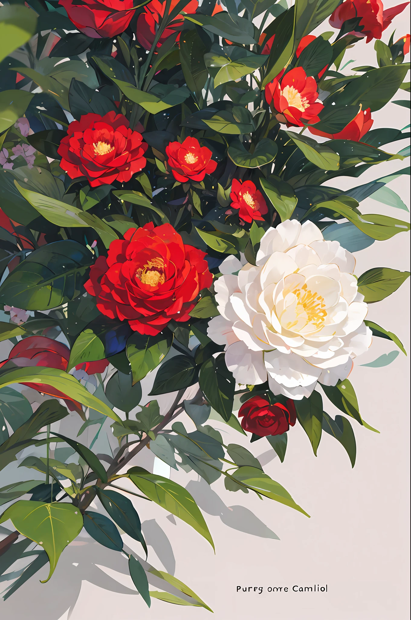 Single-petal camellia, pure scene, no one