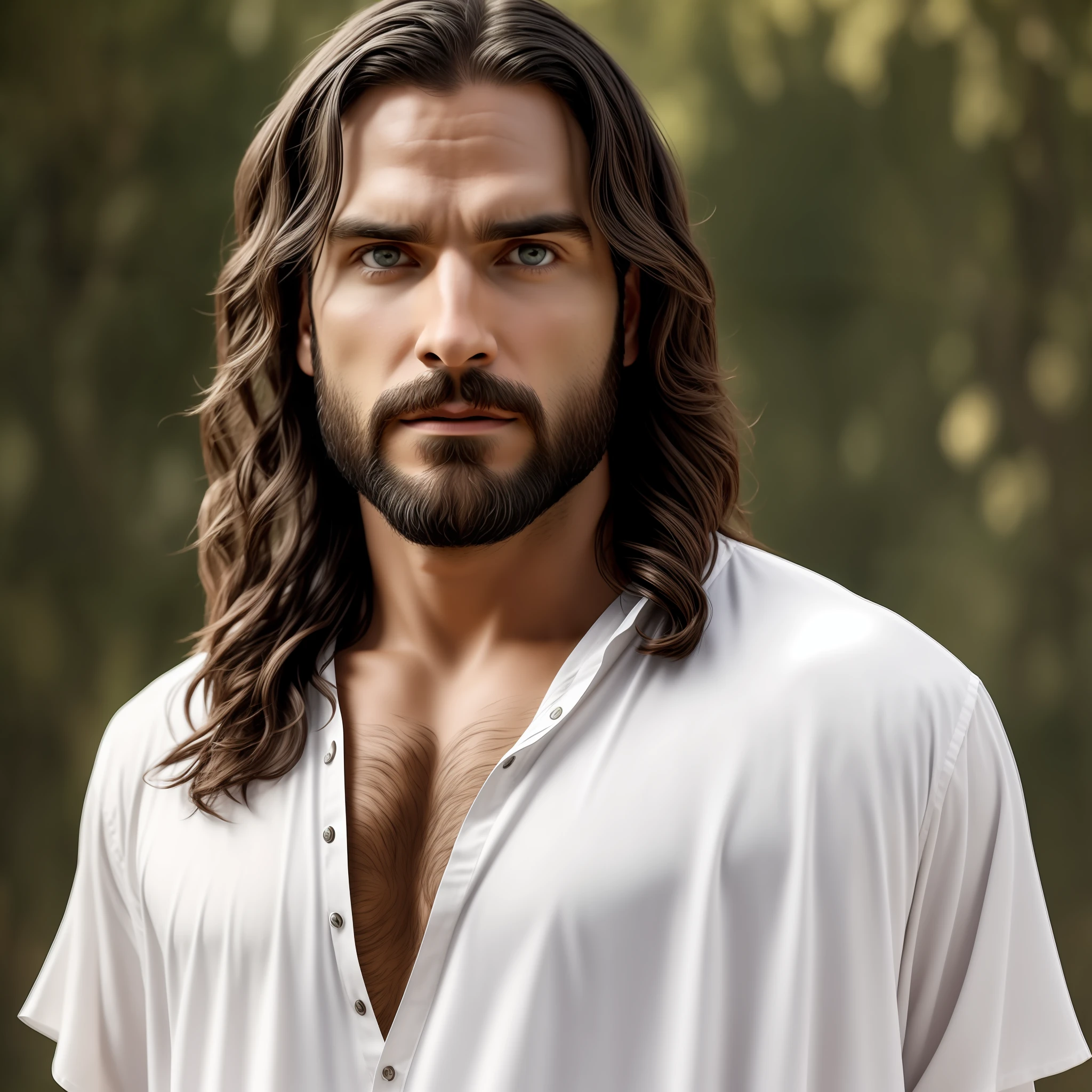 Seth Rollins as Jesus Christ, long hair, similar to seth rollins, conveying peace, wearing white tunic of the Hebrews, cinematic style, Jesus style of the Bible, realistic image, Israel image background, best quality, 8k, focus on details.