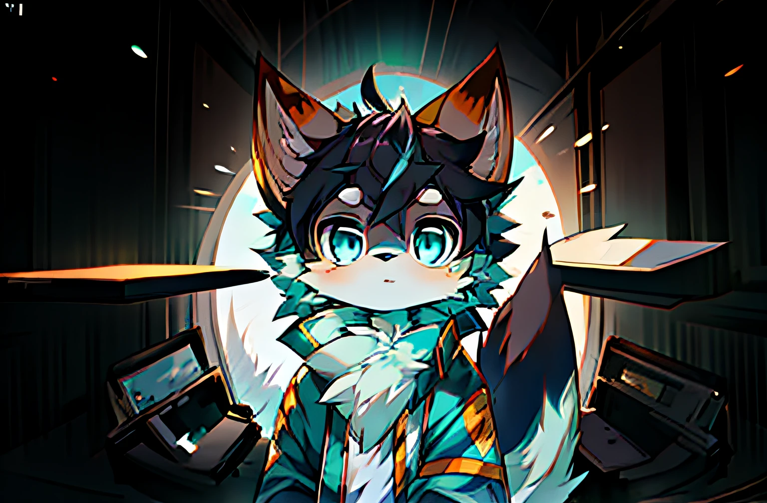 Anime style fox with blue eyes and black tail, Flsona Art, Very, Very Very Beautiful Furry Art, Fra Affinity Committee, Furry Art!, Flafiniti Committee, High Resolution Committee, Fursona Furry Art Committee, Flsona !!, Flsona Committee, Professional Furry Digital Art