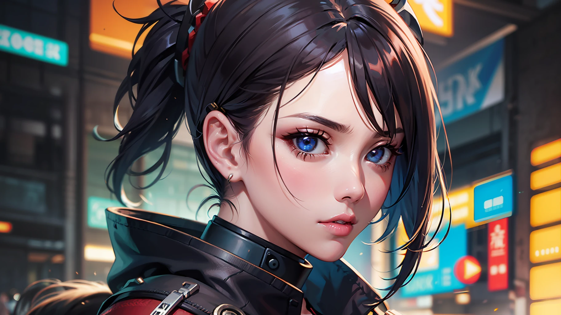 samurai woman in a cyberpunk world (8k quality), close up