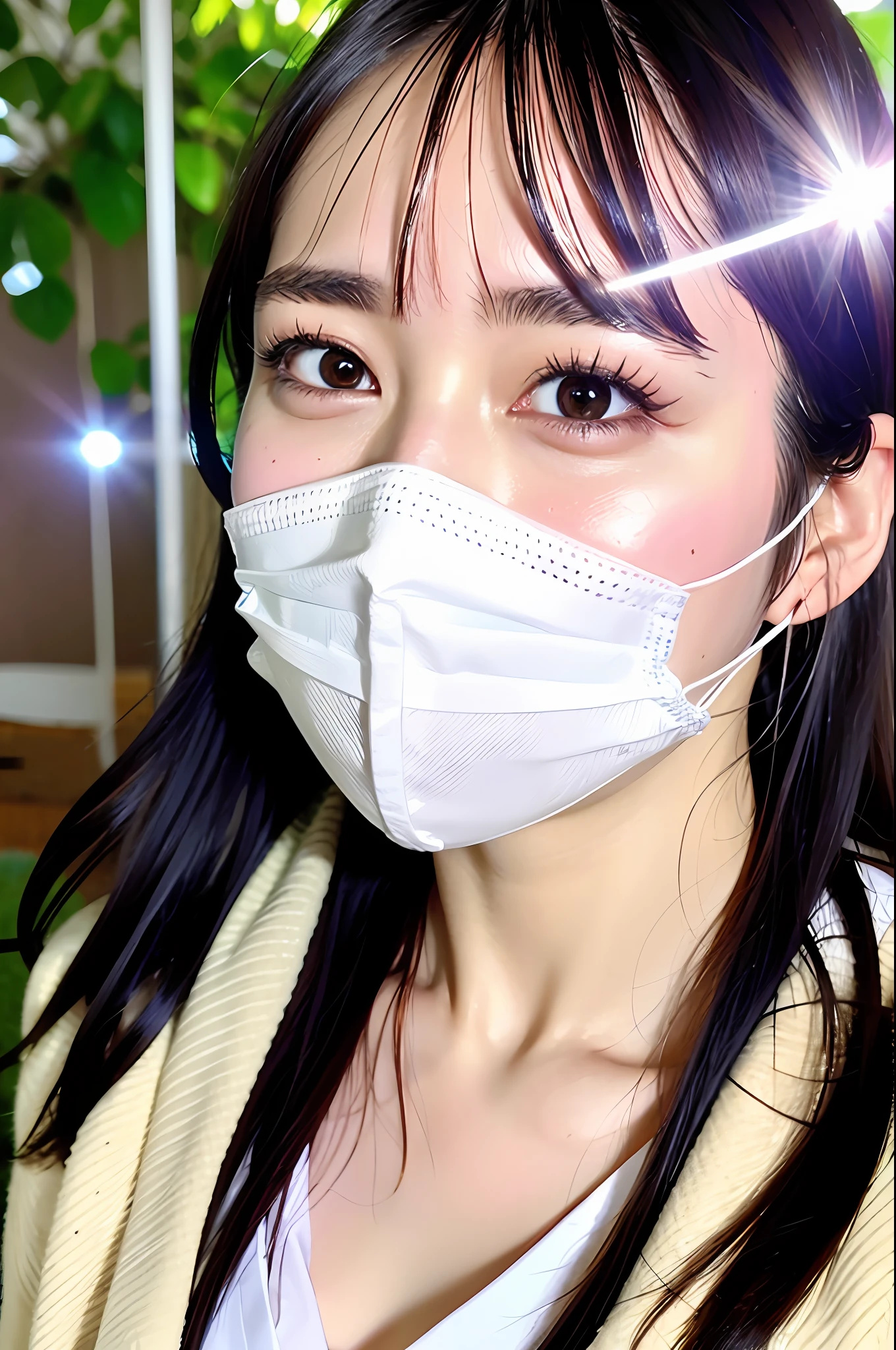 hospital, black bob hair,bang, brown eyes, 1girl, wearing white coat, smile, innocent, 100mm lens, (photorealistic, lens flare:1.4),, as doctor, uniform, (intricate details:1.2),(masterpiece, :1.3),(best quality:1.4), (ultra highres:1.2), ultra high res, (detailed eyes), (detailed facial features), HDR, 8k resolution, (Stethoscope), far view, wearing mask