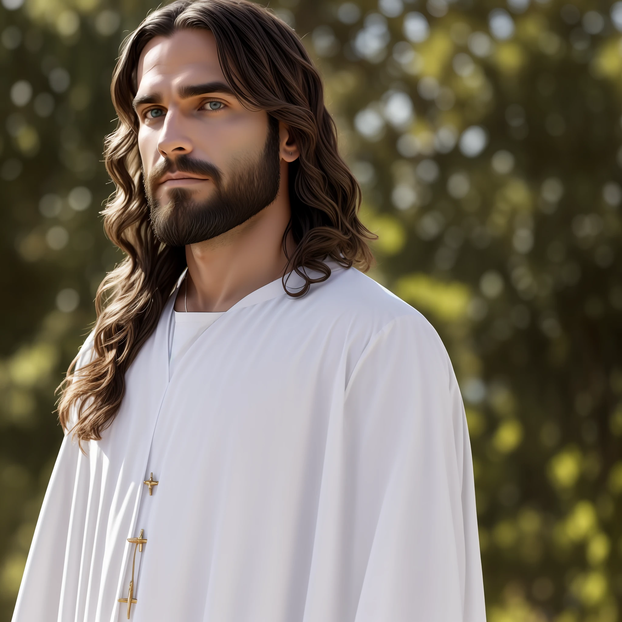 Seth Rollins as Jesus Christ, long hair, similar to seth rollins, wearing white Hebrew tunic, Jesus style from the Bible, realistic image, Israel image background, best quality, 8k, focus on details.