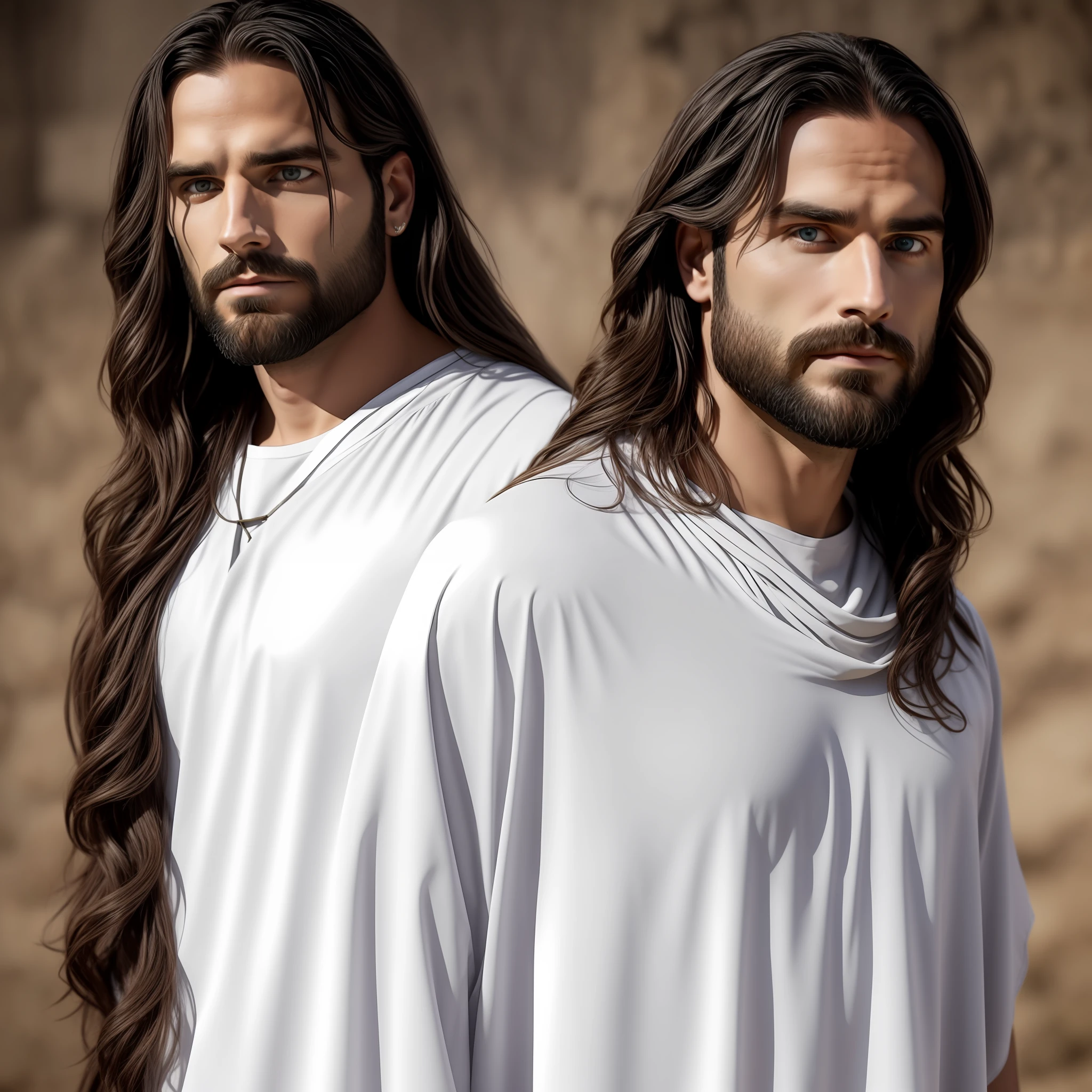 Seth Rollins as Jesus Christ, long hair, similar to seth rollins, wearing white Hebrew tunic, Jesus style from the Bible, realistic image, Israel image background, best quality, 8k, focus on details.