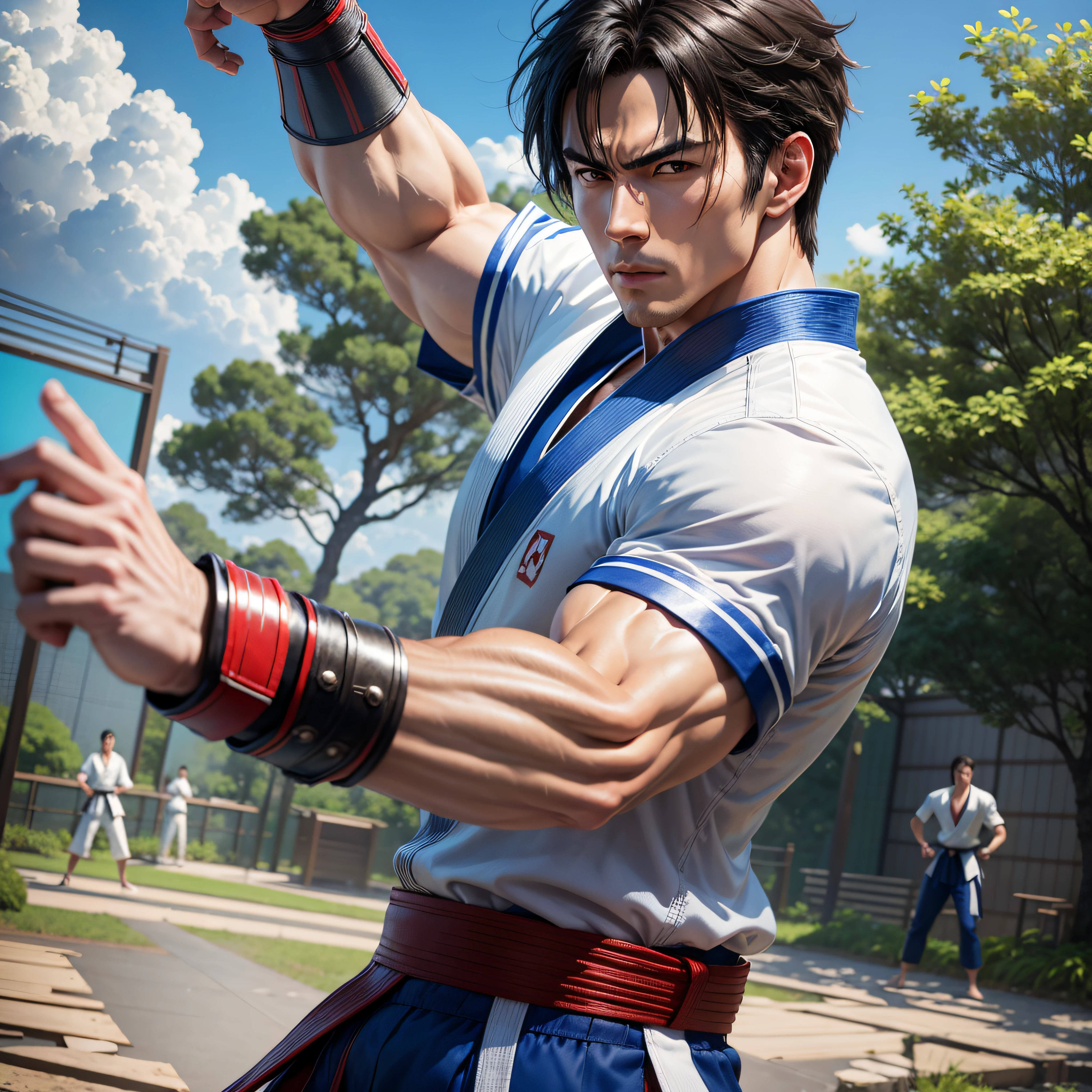 Gohan 20 years old, wearing a white shirt and black belt, is a character in the Dragon Ball series 7 character, fighting game character, standard body, standard fingers, beautiful double eyelids, beautiful face male, gliulian art style, highly detailed official artwork, jin shan, official art --auto