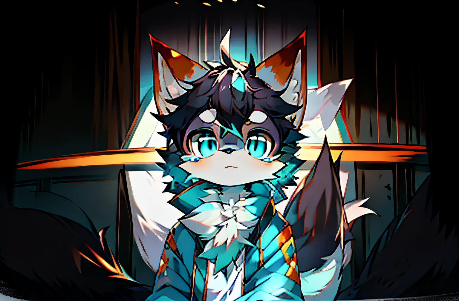 Anime style fox with blue eyes and black tail, Flsona Art, Very, Very Very Beautiful Furry Art, Fra Affinity Committee, Furry Art!, Flafiniti Committee, High Resolution Committee, Fursona Furry Art Committee, Flsona !!, Flsona Committee, Professional Furry Digital Art