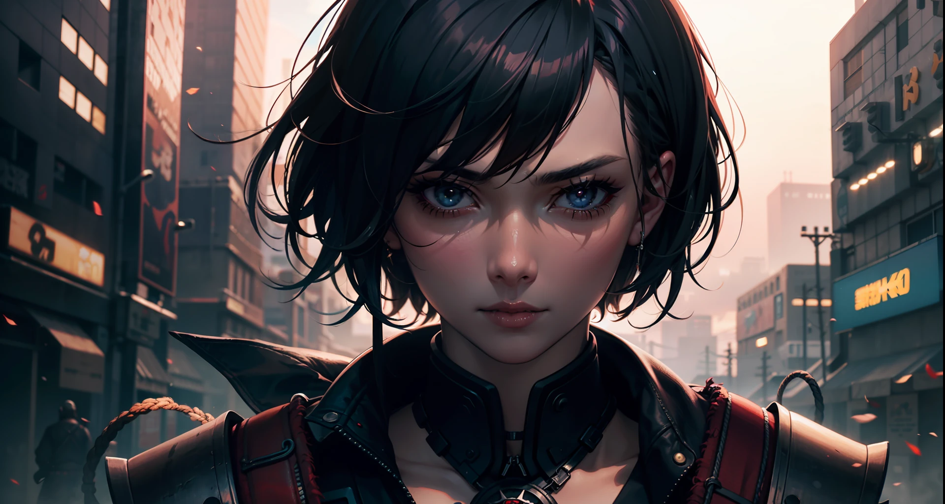 samurai woman in a cyberpunk world (8k quality), close up