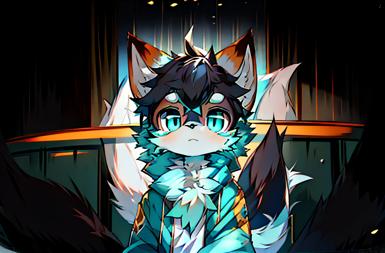 Anime style fox with blue eyes and black tail, Flsona Art, Very, Very Very Beautiful Furry Art, Fra Affinity Committee, Furry Art!, Flafiniti Committee, High Resolution Committee, Fursona Furry Art Committee, Flsona !!, Flsona Committee, Professional Furry Digital Art