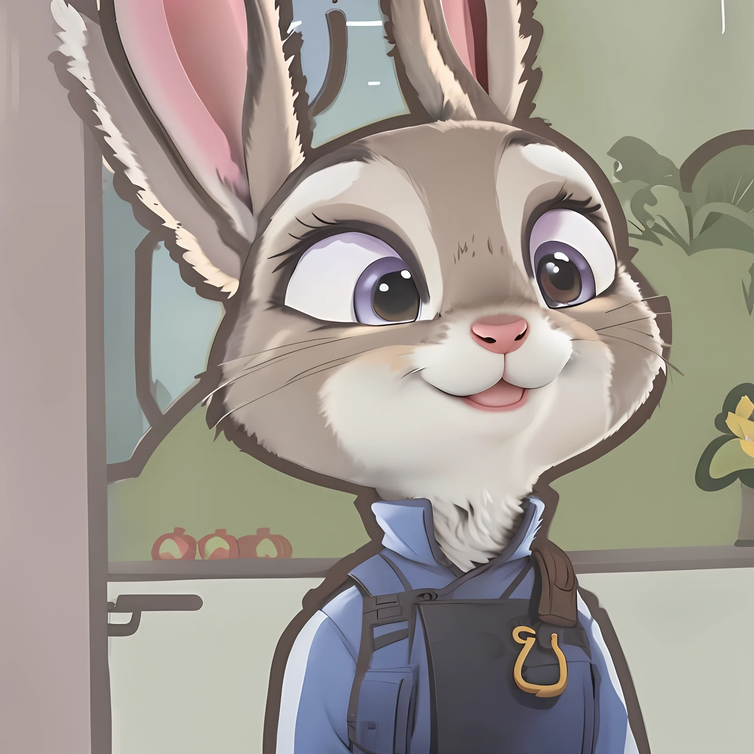 There is a cartoon rabbit standing in front of the window, portrait of Judy Hopps, Judy Hopps, Judy Hopps in "Zootopia", in the style of "Zootopia",