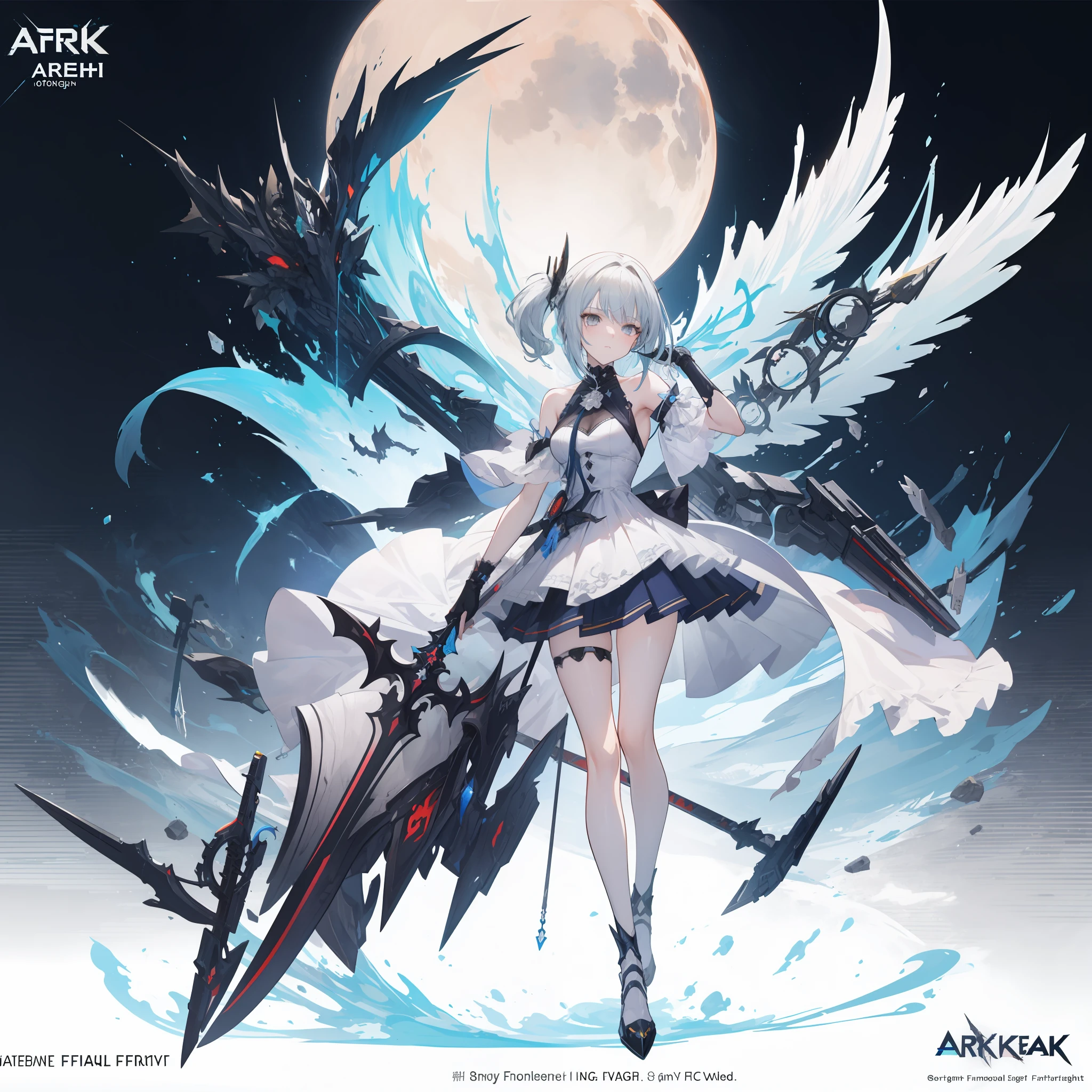 Full body close-up of a man holding a sword in a lily element white dress pleated skirt, off-white as the main color, Punishing: Gray Raven, from Ark Night, Guvitz, from Punishing: Gray Raven, popular on ArtStation Pixiv, Full Body Fairy, Girl Frontline style, Girl Frontier universe, inspired by Leng Mei, Kusart Krenz key art feminization, 7.5 head body, mechanical prosthetics,