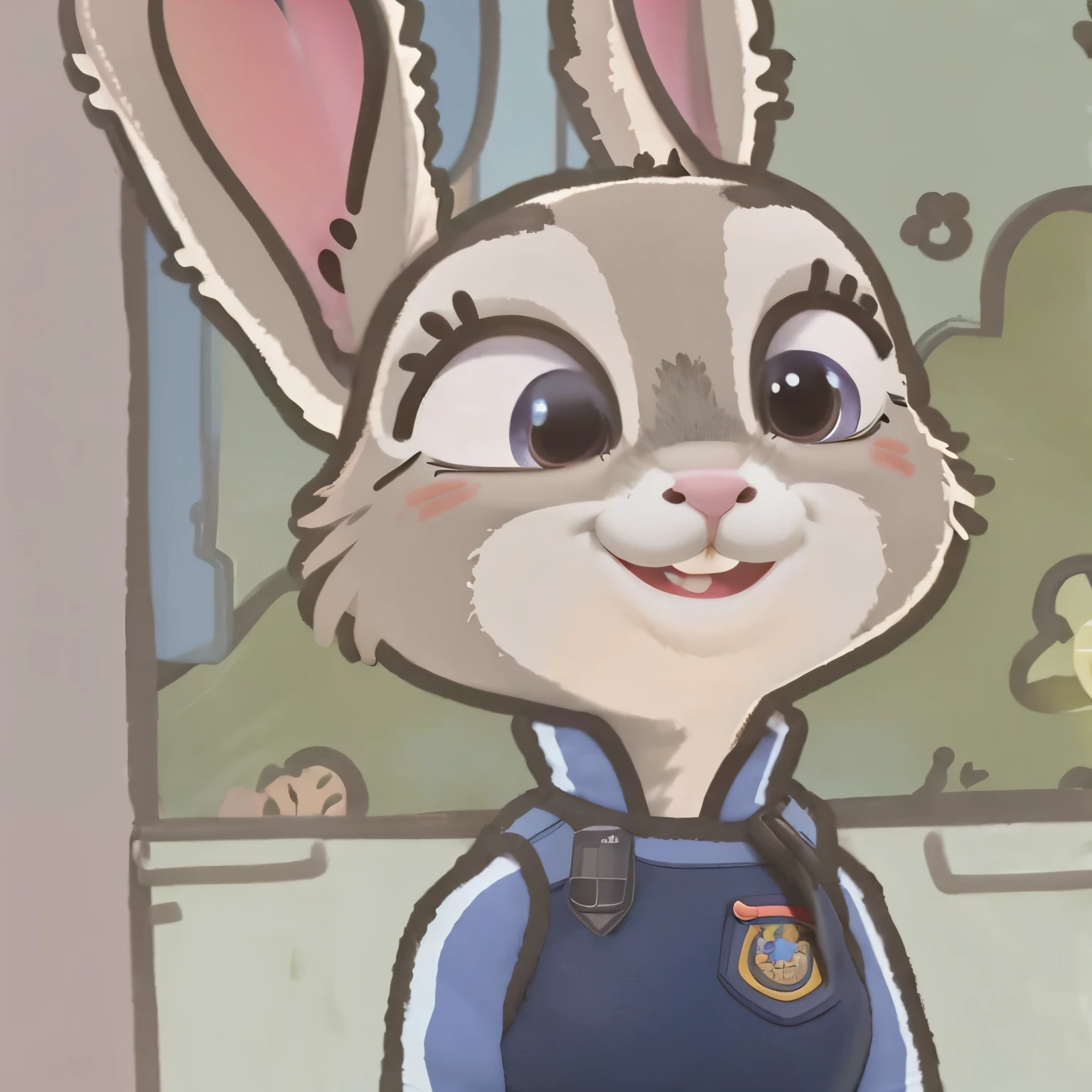 There is a cartoon rabbit standing in front of the window, portrait of Judy Hopps, Judy Hopps, Judy Hopps in "Zootopia", in the style of "Zootopia",