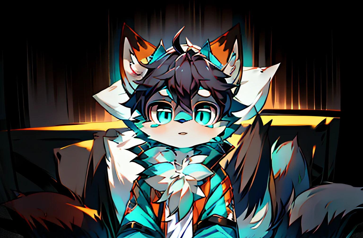 Anime style fox with blue eyes and black tail, Flsona Art, Very, Very Very Beautiful Furry Art, Fra Affinity Committee, Furry Art!, Flafiniti Committee, High Resolution Committee, Fursona Furry Art Committee, Flsona !!, Flsona Committee, Professional Furry Digital Art