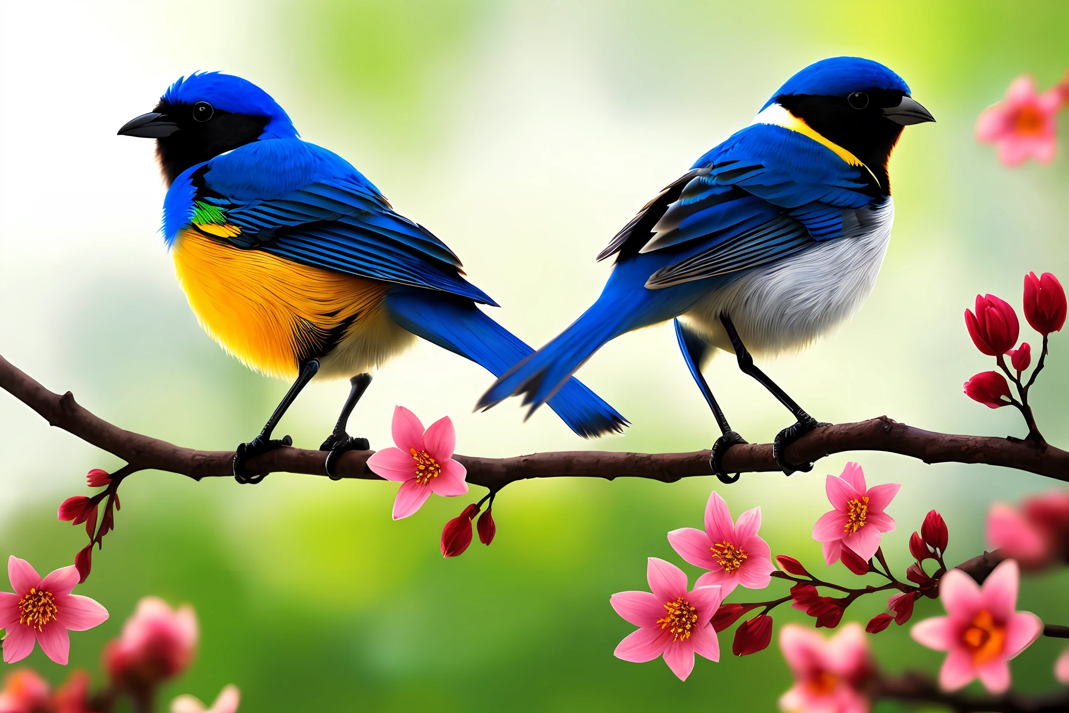 (masterpiece, best quality,1.2,colorful bird,on a flowery branch,realistic,1.5,realistic aesthetic,pasaro