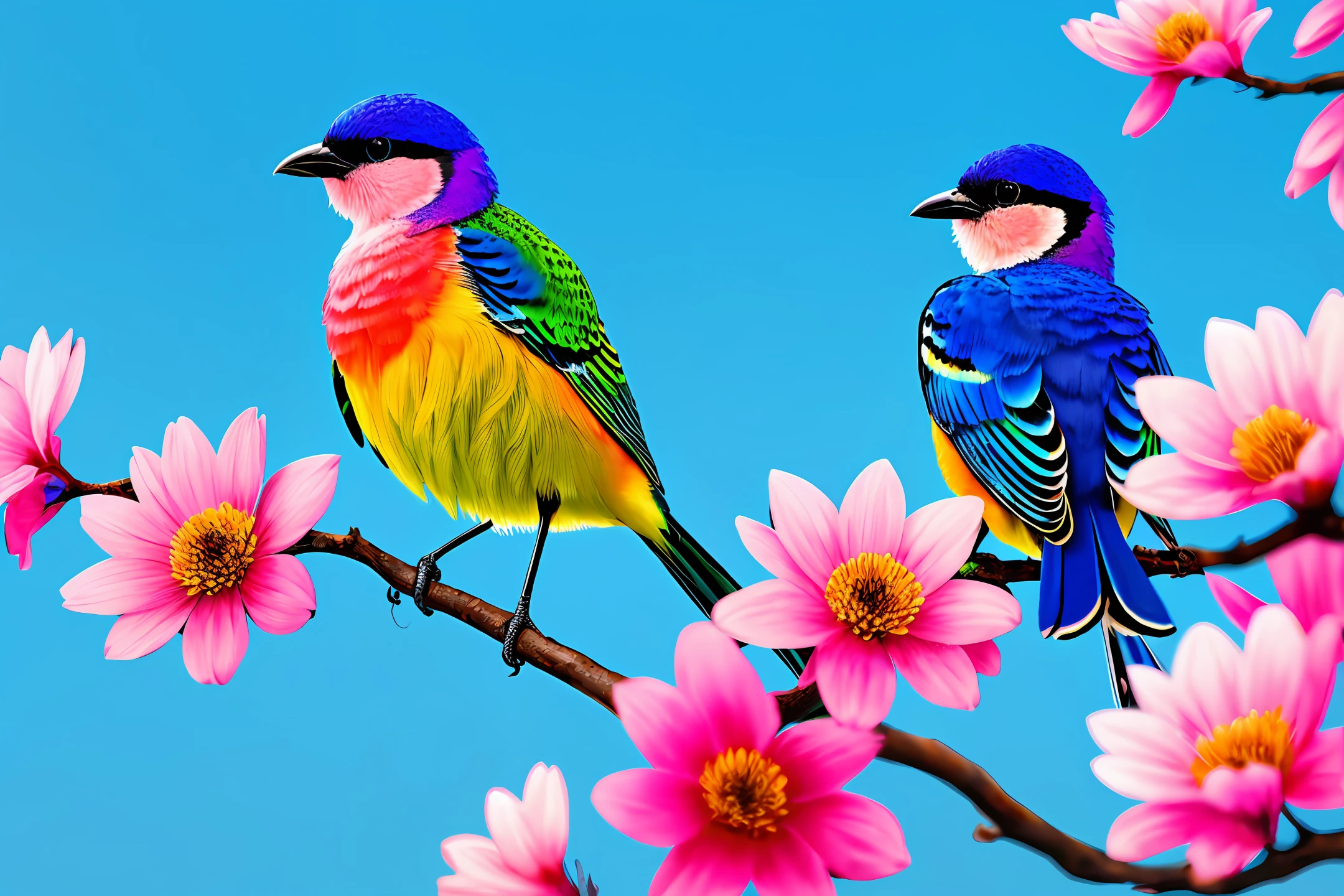 (masterpiece, best quality,1.2,colorful bird,on a flowery branch,realistic,1.5,realistic aesthetic,pasaro