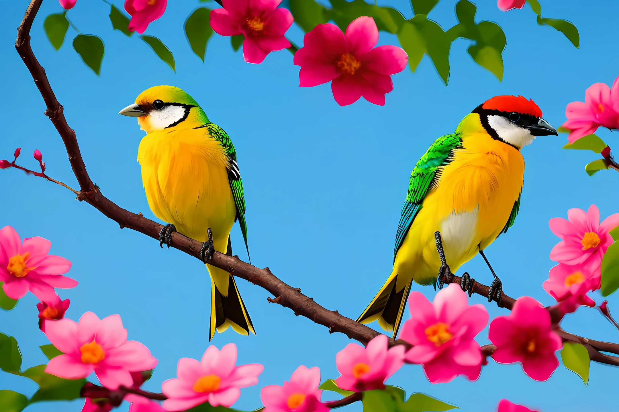 (masterpiece, best quality,1.2,colorful bird,on a flowery branch,realistic,1.5,realistic aesthetic,pasaro