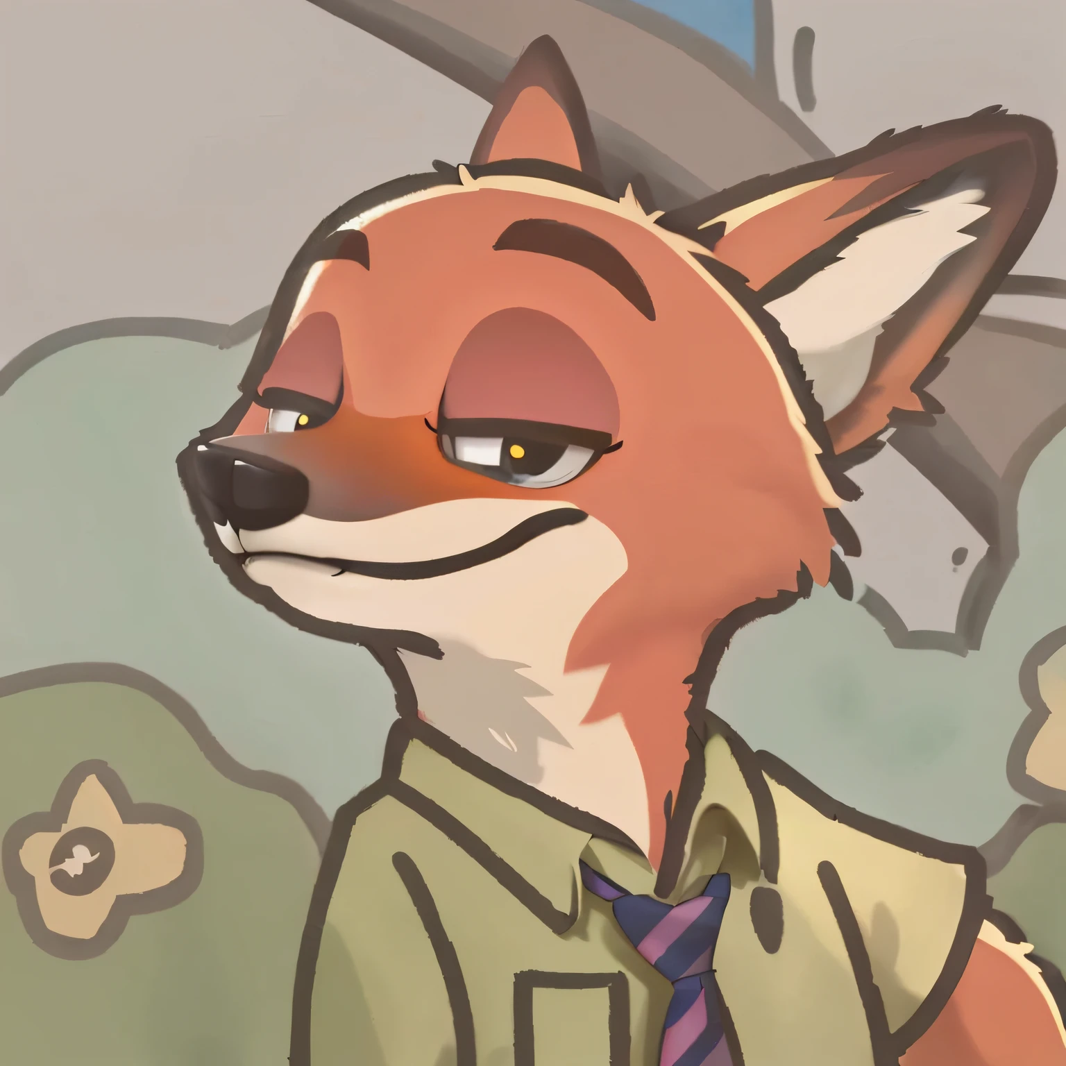 there is a cartoon fox wearing a tie and a shirt, nick wilde from zootopia, nick wilde, style of zootopia, in style of disney zootopia, in style of zootopia, portrait of an anthro fox, an anthro fox, zootopia style, zootopia movie style, art in the style of joshy sly, professional furry drawing