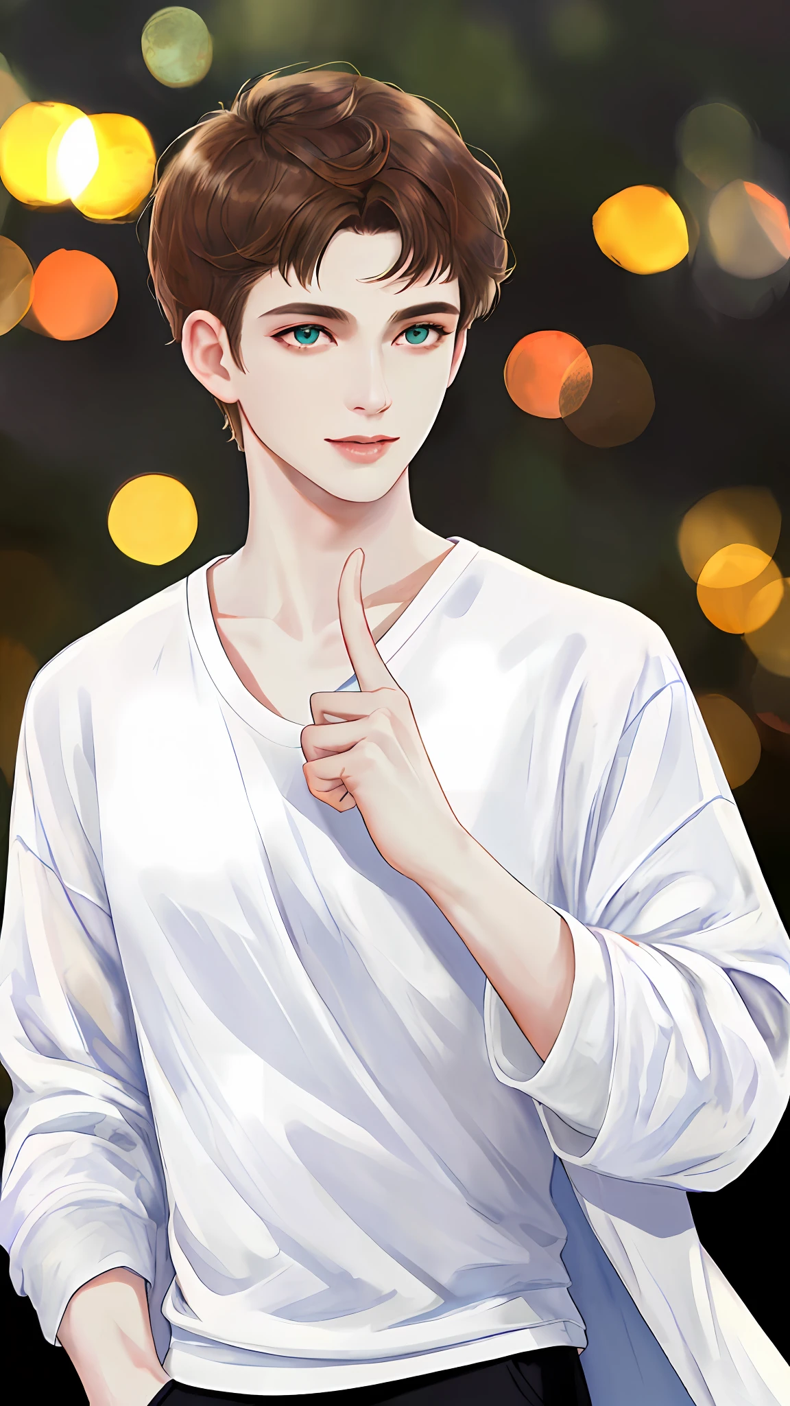 beautiful, short hair, dark brown hair, thin eye and detailed face, ((loose white t-shirt)), (white jacket), (pale white skin) pointing with finger (detailed hand) (masterpiece: 1.2) (Realistic: 1.2) (Bokeh) (Best quality) (Detailed Skin: 1.3) (Intricate Details) (8K) (Detail Eyes) (Sharp Focus), (Happy)Casual Clothes Without Background, White Background