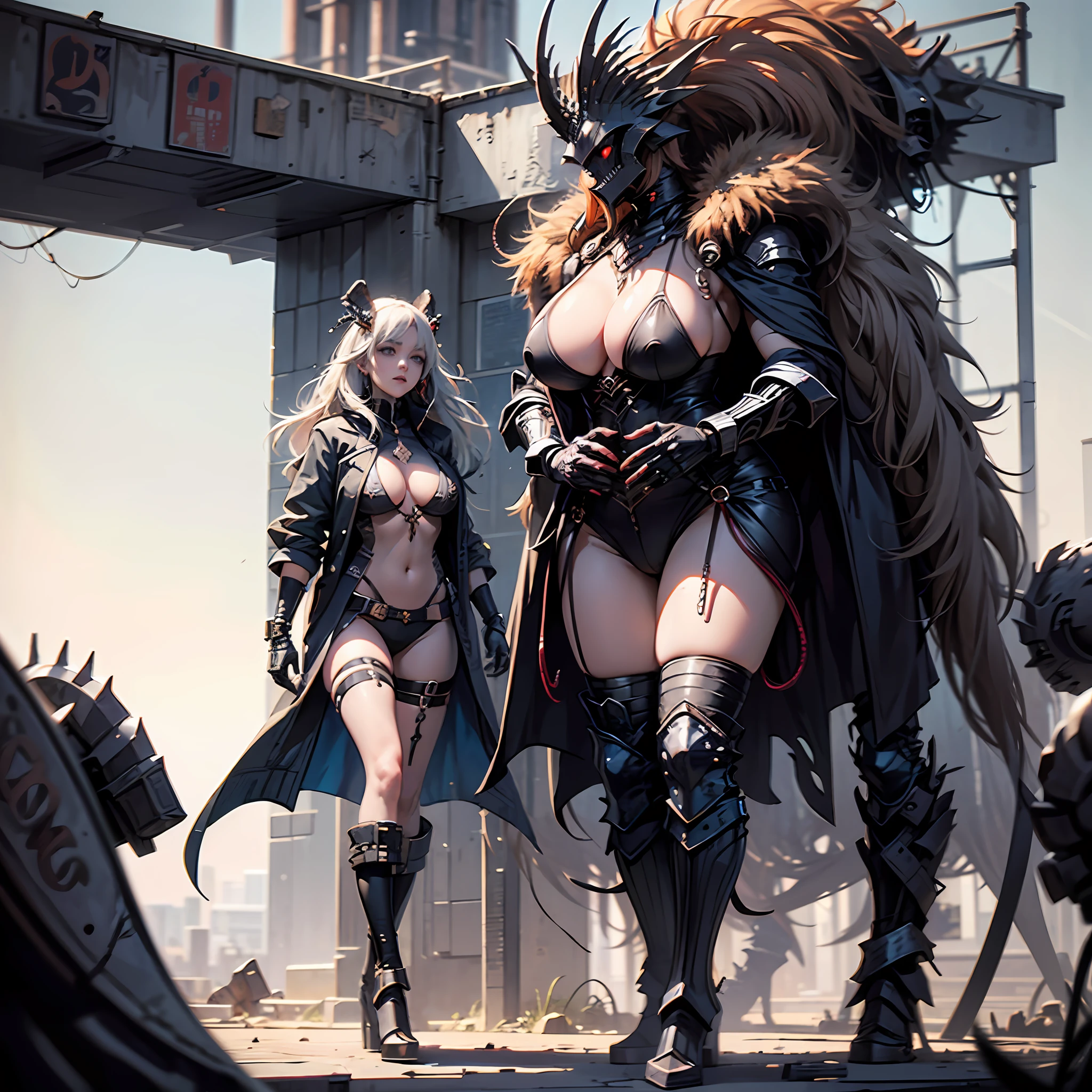 A tentacle man holding four tits behind his back tentacle girl, goddess, royal sister, parasitic devouring, mucus, nausea, blushing and shy, big breasts, tall female monster, female monster standing by a tall building, giant female monster man, female monster, huge banshee, huge sense of oppression, terrifying beauty --auto