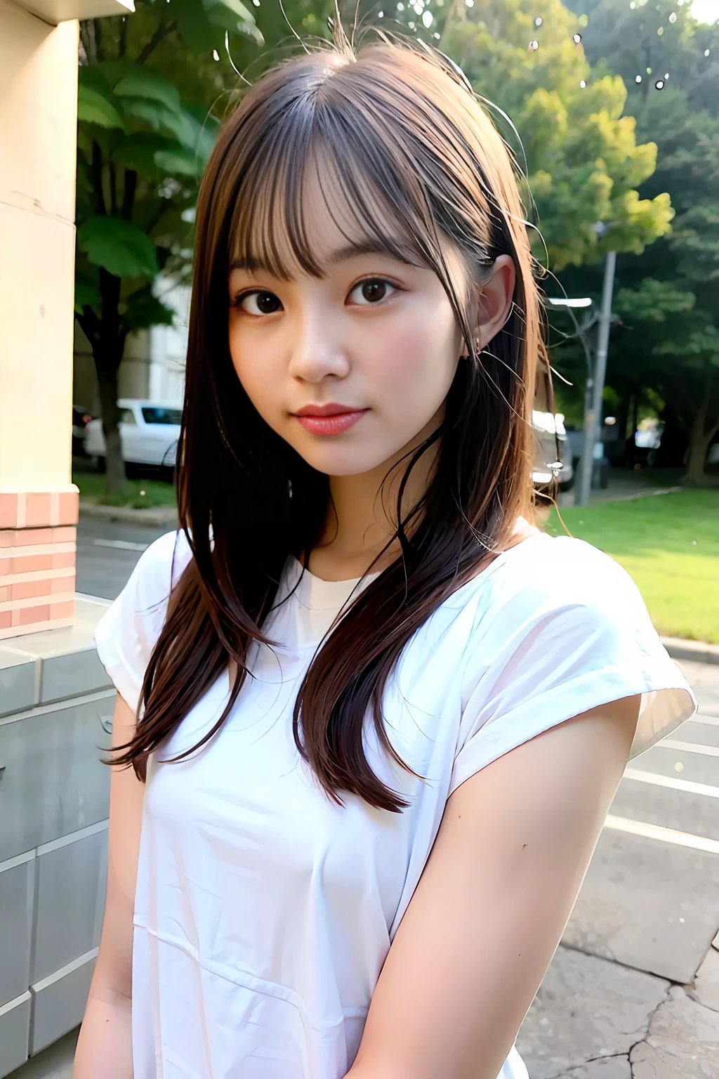 Ultra high image quality, natural brightness, natural light, beautiful girl, upper body, high school girl, beautiful skin, fair skin, looking at the camera, hair fluttering in the wind