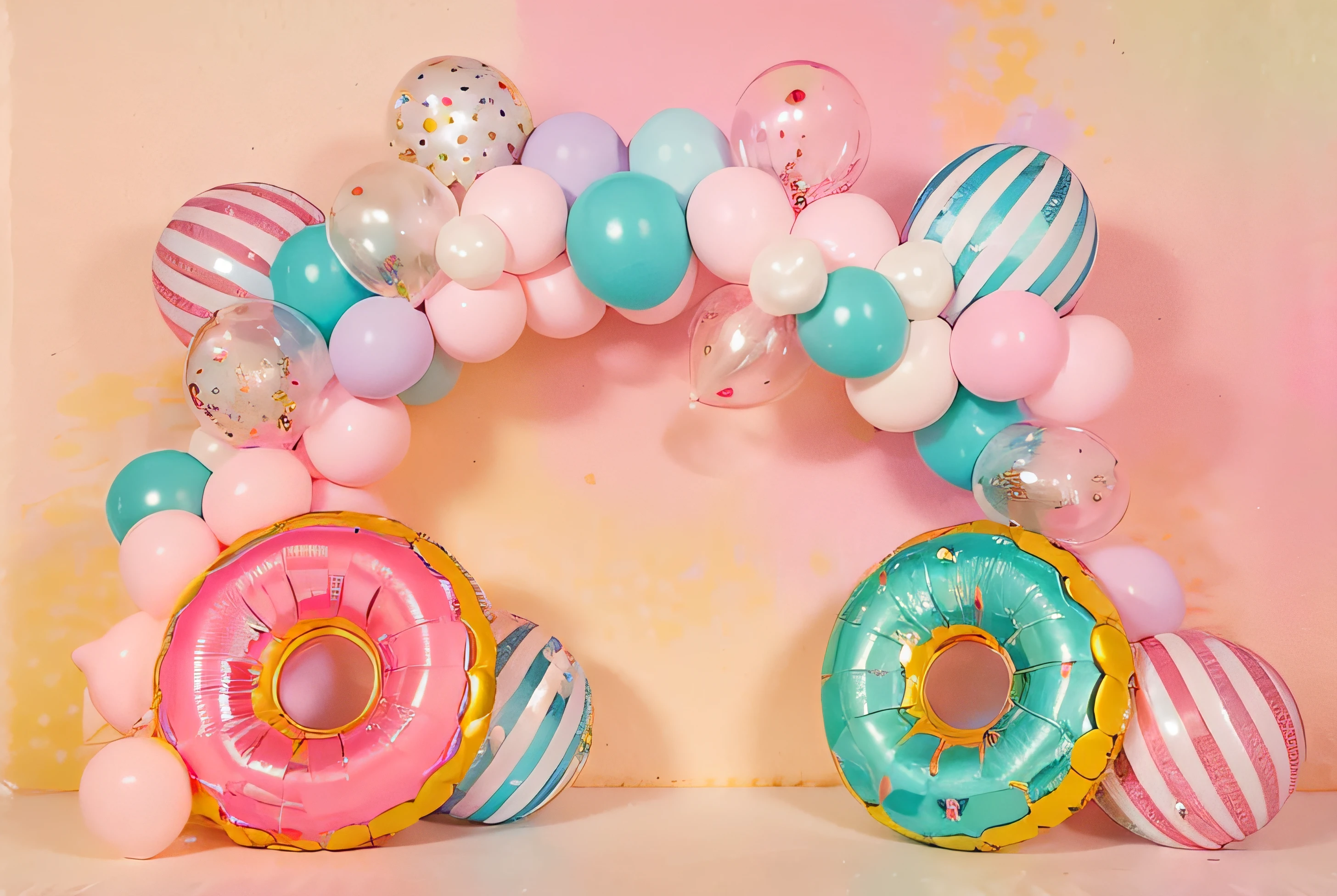 balloons and balloons are arranged in a rainbow colored arch, candy pastel, pastel overflow, colorful pastel, party balloons, colourful pastel, pink and teal, pastel colors only, pastel rainbow, pink frosted donut, pastel style, backdrop, hight decorated, colorful backdrop, colorful aesthetic, pastel glaze, decora inspired, pastel colorful mold, teal and pink, pastel colours