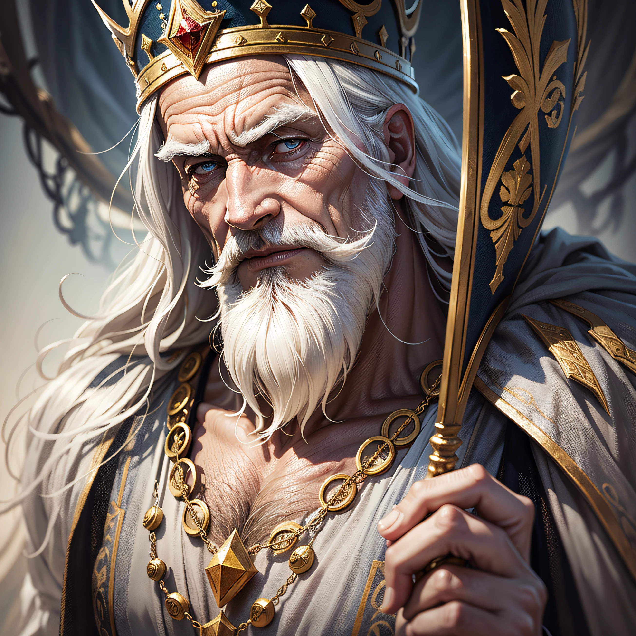Super high resolution, best quality, photo, 8k, (photorealistic: 1.2), cinematic lighting, An old man in the shape of a fantz wlop, giant bearded man in bright white robes and floating on the crystal throne floating in crystal clouds, bright yellow light emitted from the throne, gemstones floating in the sky, God, with rays of light enveloping his body, with large translucent and feathered wings on the crystal throne, the wings are open, golden light (halo: 1.2) above your head, abdominal muscles dressed in medieval golden armor, beard, masculine, dark, masterpiece, best quality, intricate details, snow environment and crystals in the background, crystal cathedral, portal of the future, 3D light, HD, magic, god of light, backlight, detailed face, DREAD, depth of field, soft lighting, mapped tone, highly detailed, concept art, smooth and sharp focus, dramatic lighting, highly detailed art, cinematics, 8K, incredible shadows (highly detailed background: 1.2) --auto