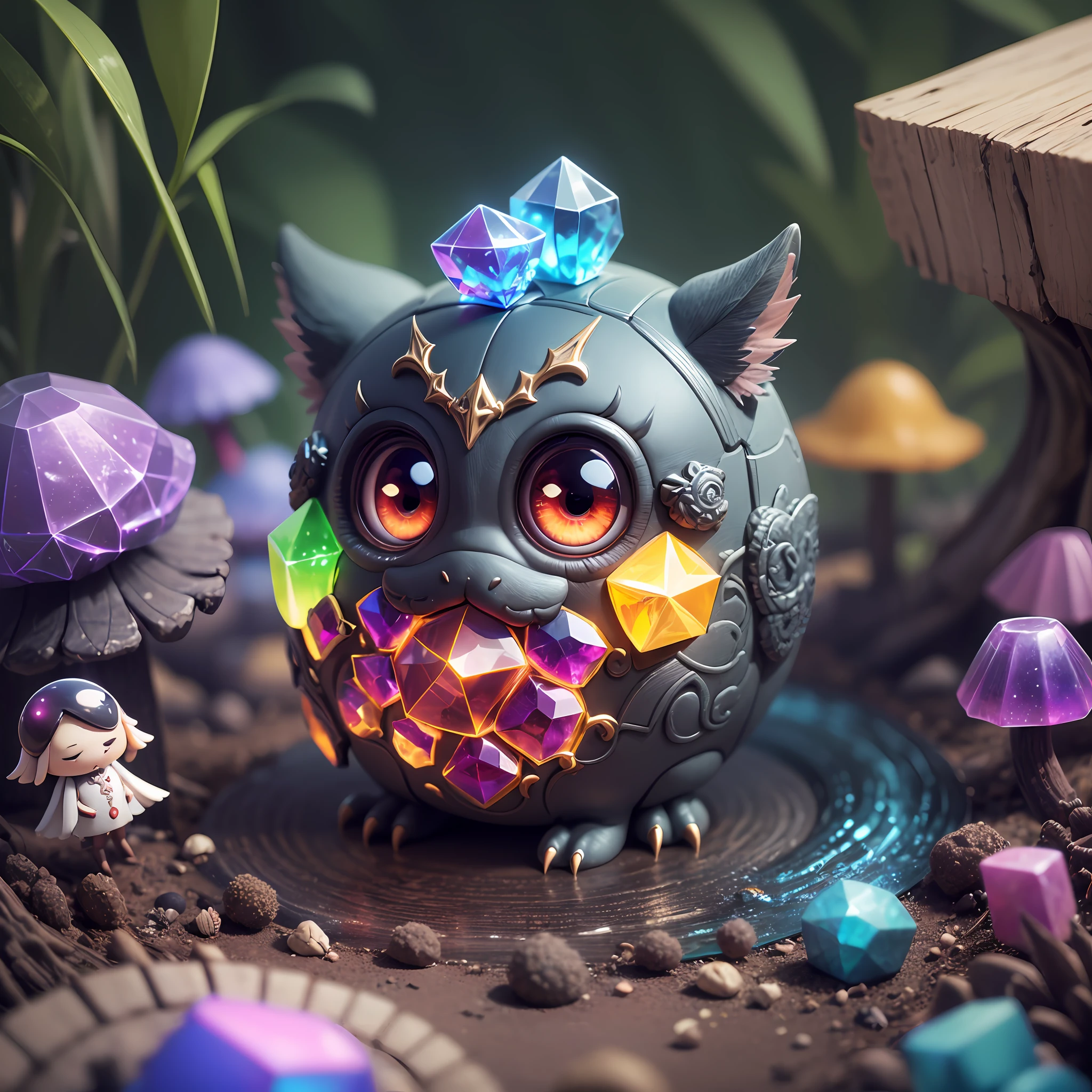 ((4 eyes kokkoni cute (very tiny monster) have rainbow colorful body, claws hands,leather feather skin): add crystal gem,cube,mushrooms,chaos,yin yang, magical ),(super cute effect),(chibi),(3m sticker collection:1.0),lay in the forest, (hip hop freestyle),(random zodiac).(185m.m), high resolution,(3d toy),full hd, uhd, 8k, intricate details ,high images quality, — ar 1024:2048, —zoom 2 --auto --s2